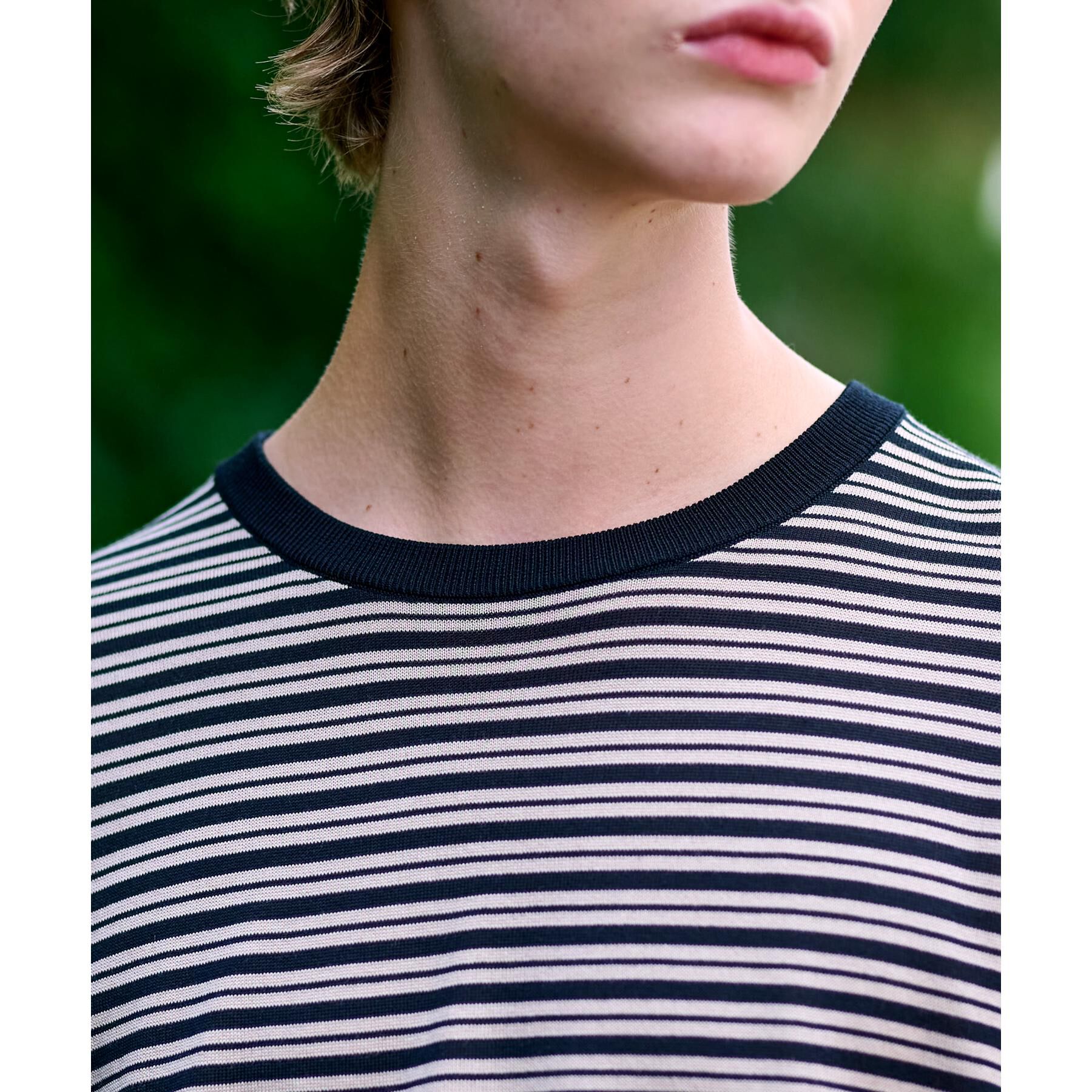 DRESSTERIOR「シルク混ボーダーハーフスリーブニットT」|ニット・セーター|