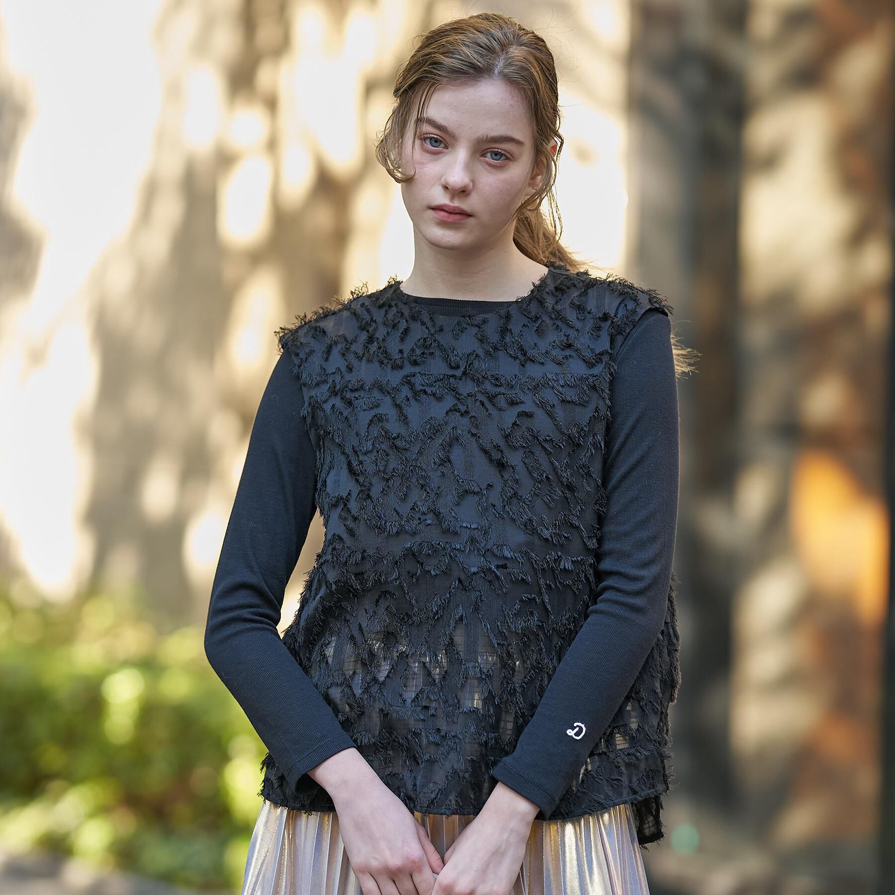 DRESSTERIOR「【セットアップ可/トレンド】カットジャカードフレンチスリーブブラウス」|シャツ・ブラウス|