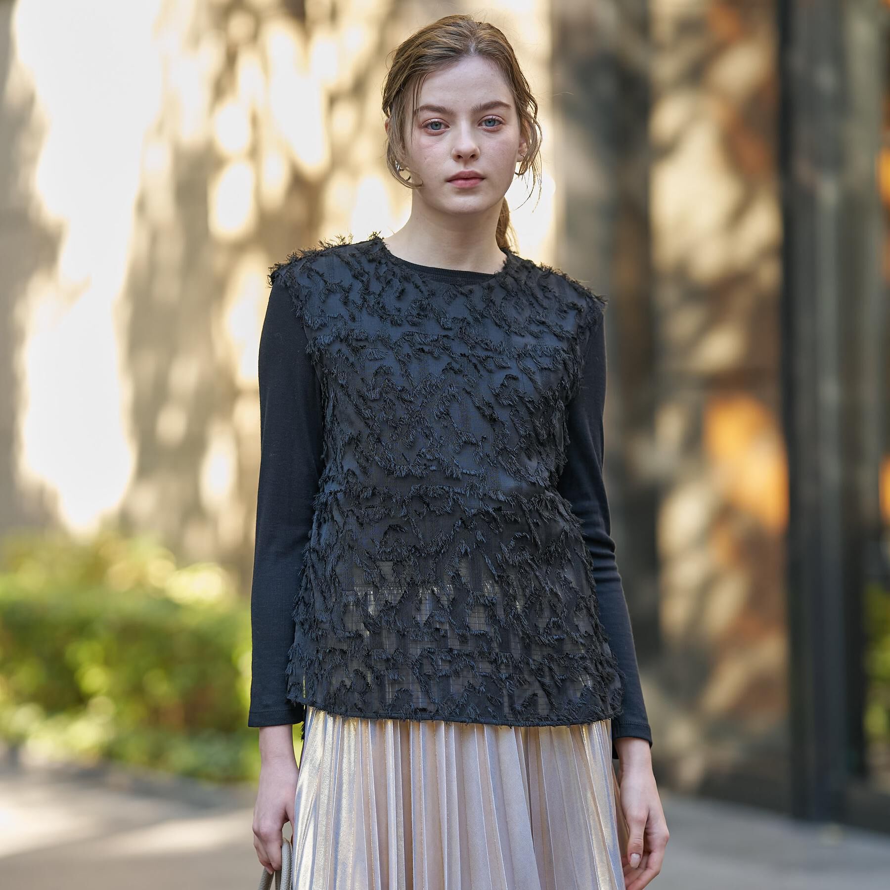 DRESSTERIOR「【セットアップ可/トレンド】カットジャカードフレンチスリーブブラウス」|シャツ・ブラウス|