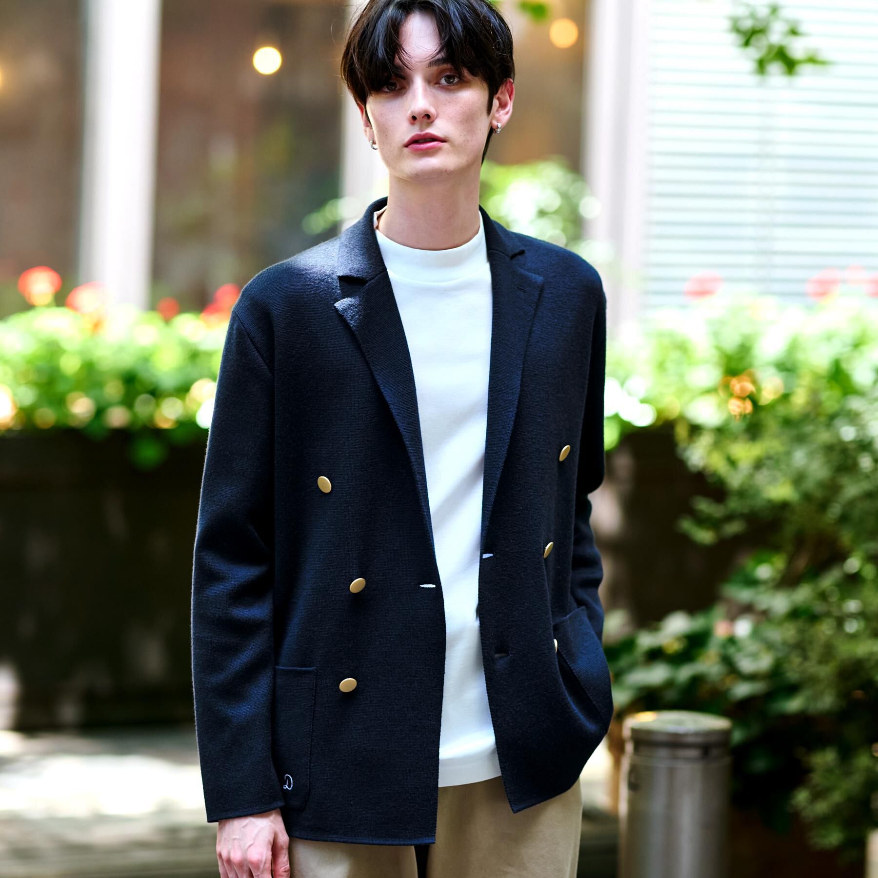 DRESSTERIOR「ダブルブレスト ニットジャケット」|テーラードジャケット|ネイビー(094)