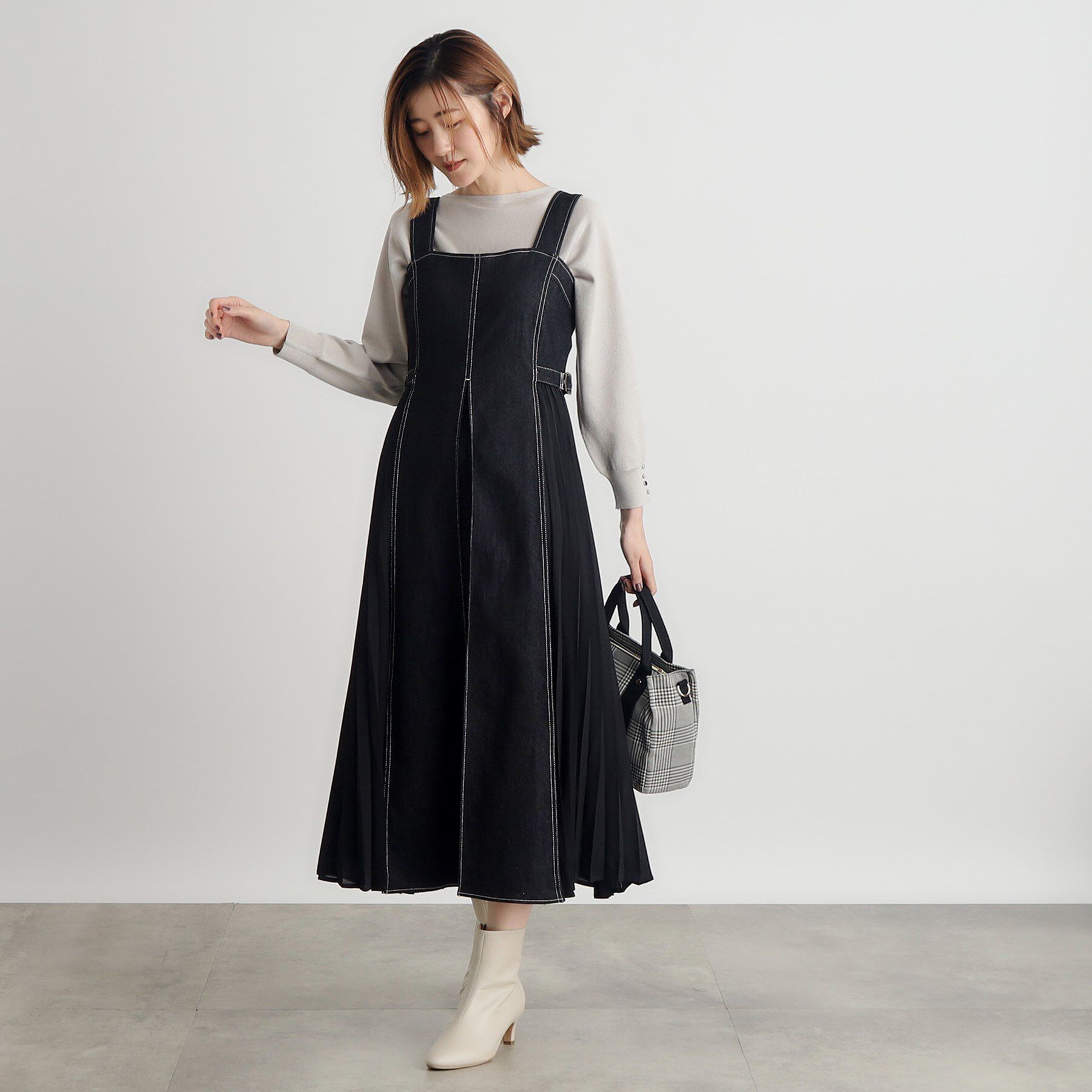 grove「デニムサイドプリーツジャンドレ」|ワンピース|