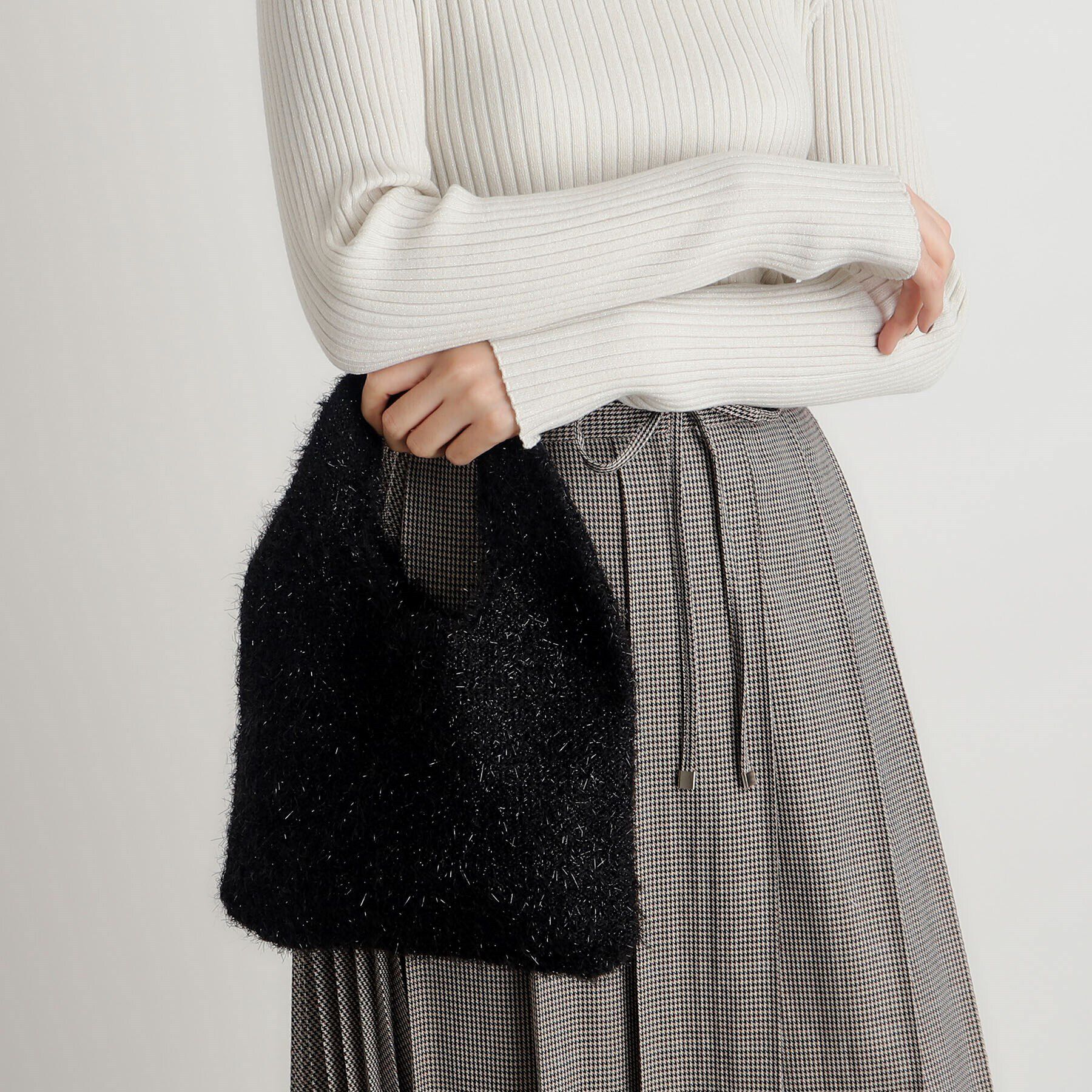 grove「ラメニットミニクリテトート」|トートバッグ|ブラック(019)