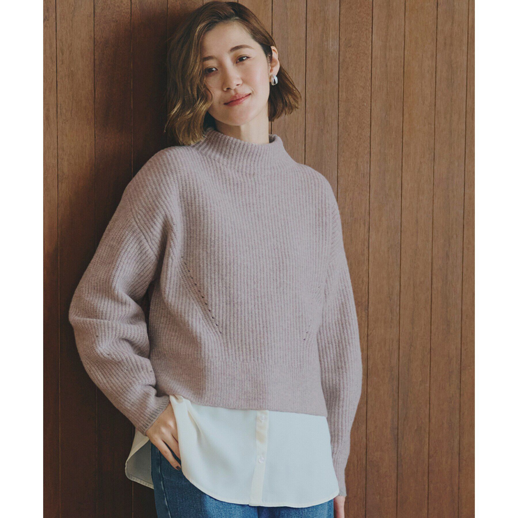 grove「【雑誌掲載】洗えるミルドライクウール混畔ボトルネックニット」|ニット・セーター|ベージュ(052)