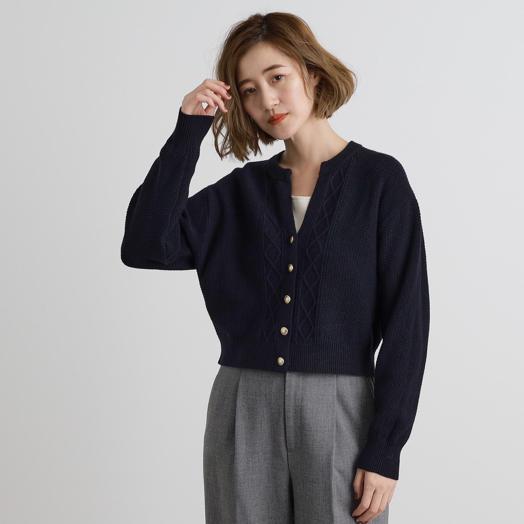 grove「スリットネッククロップドカーディガン」|カーディガン|