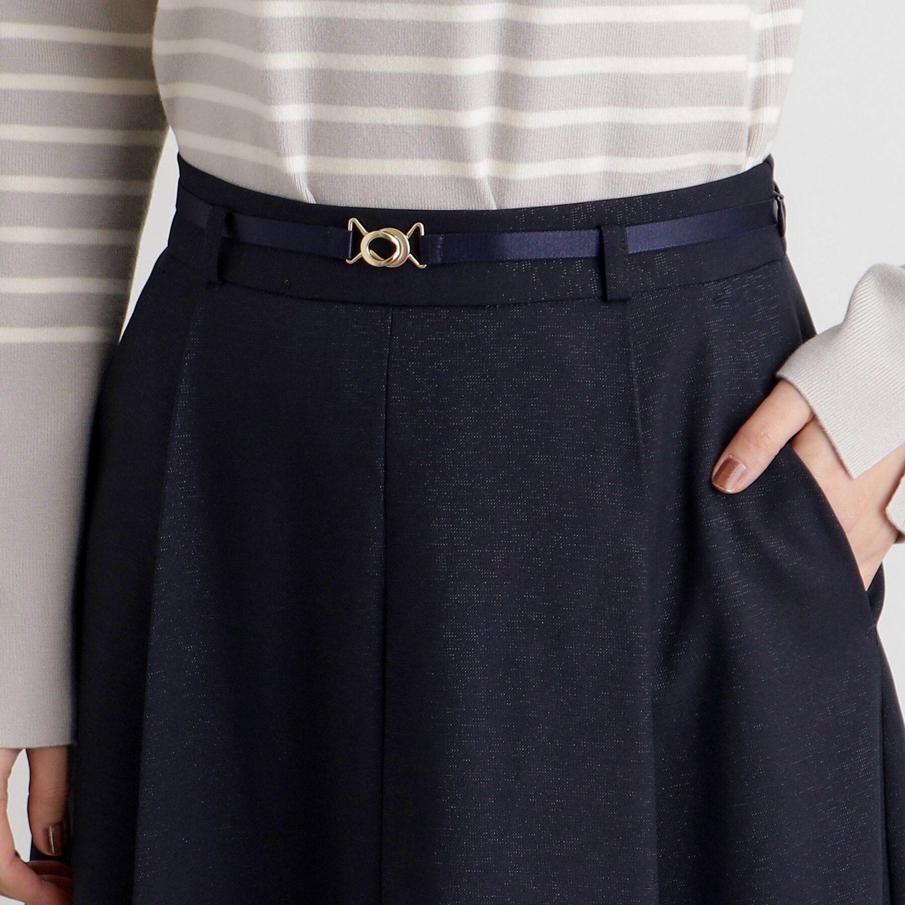 grove「ベルト付きラメツイルフレアスカート」|スカート|