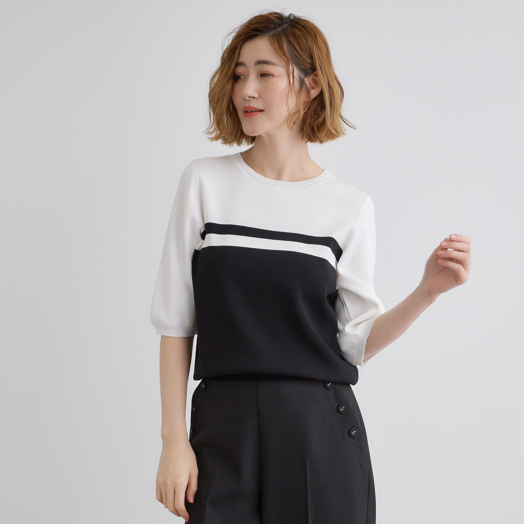 grove「ひんやり多機能・やわらかドライタッチ五分袖プルオーバー」|ニット・セーター|