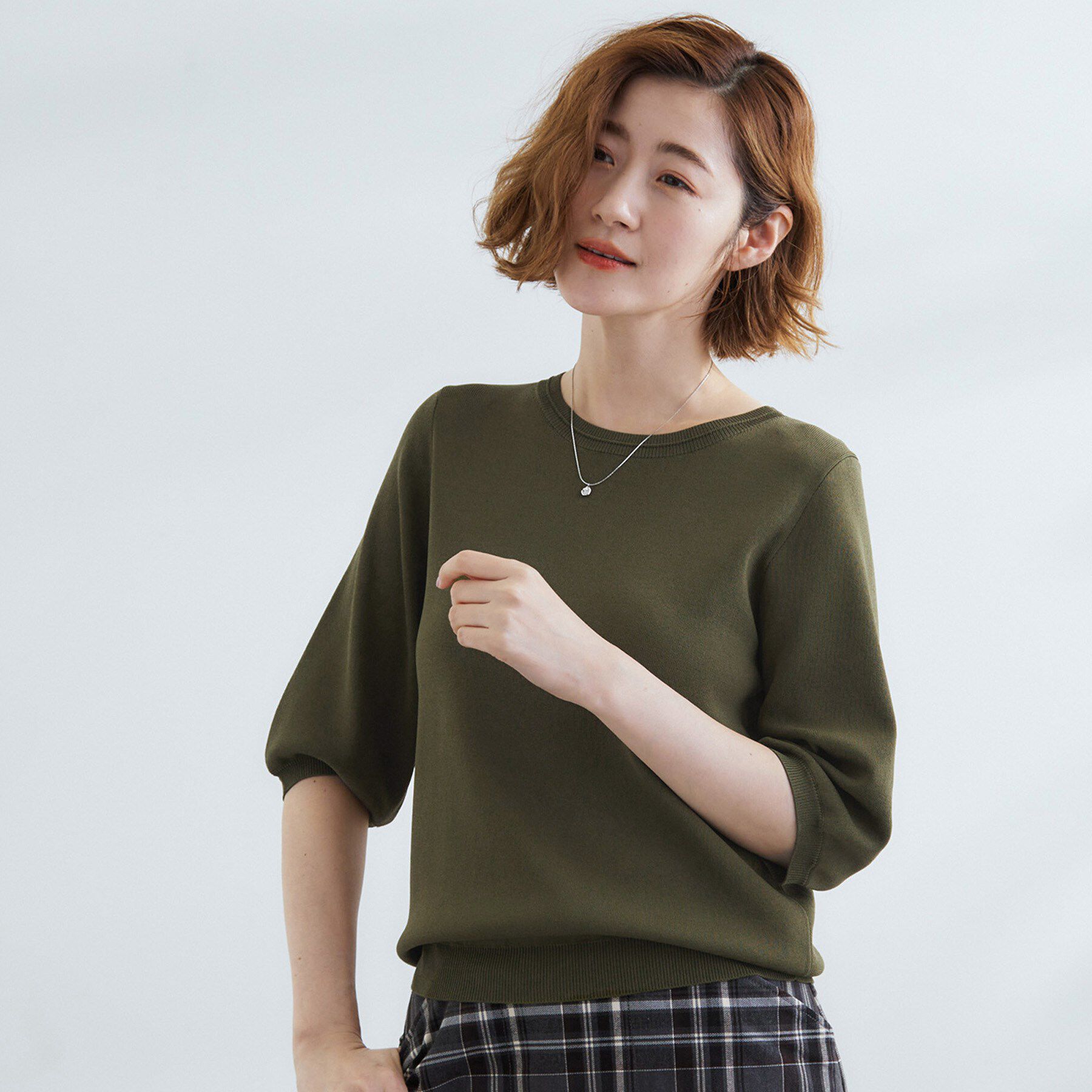 grove「ひんやり多機能・やわらかドライタッチ五分袖プルオーバー」|ニット・セーター|