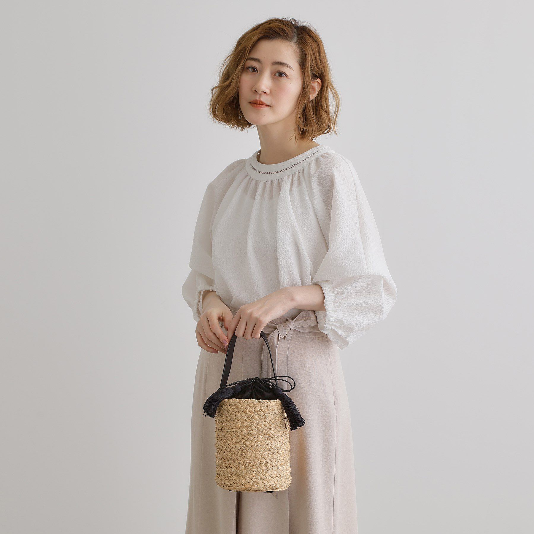 grove「ラフィアバケツタッセル巾着ショルダー」|ショルダー・メッセンジャー|