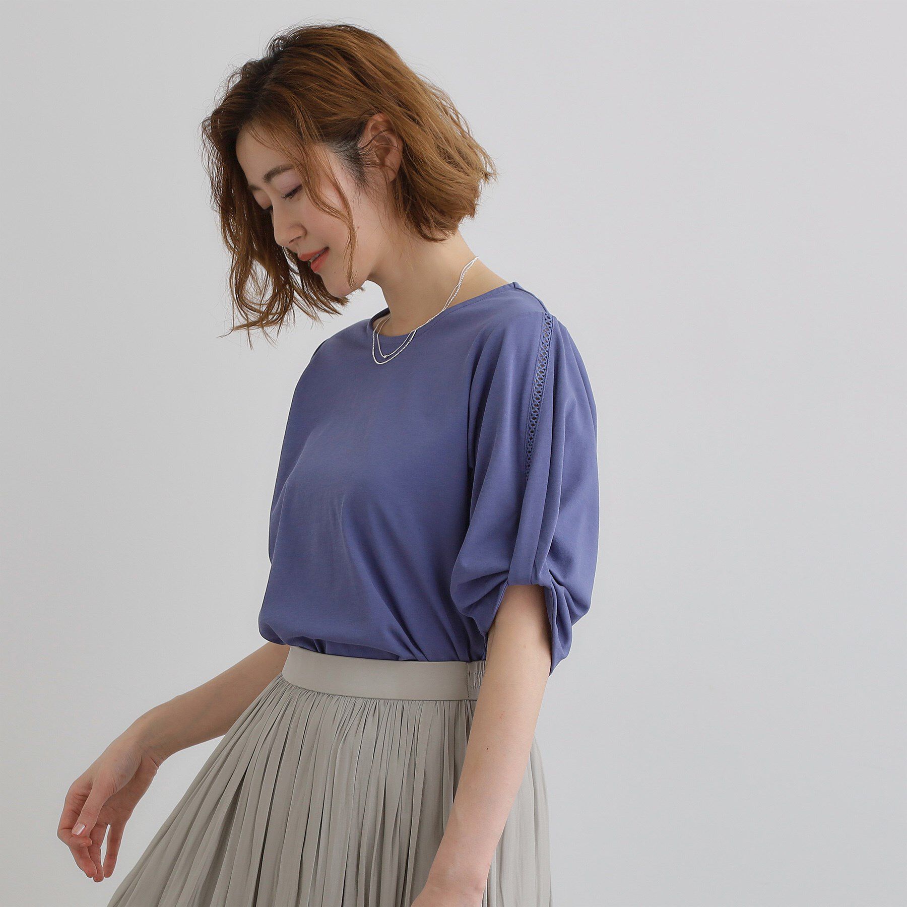 grove「【接触冷感・UVカットetc】レース切替え袖ねじりプルオーバー」|Tシャツ・カットソー|