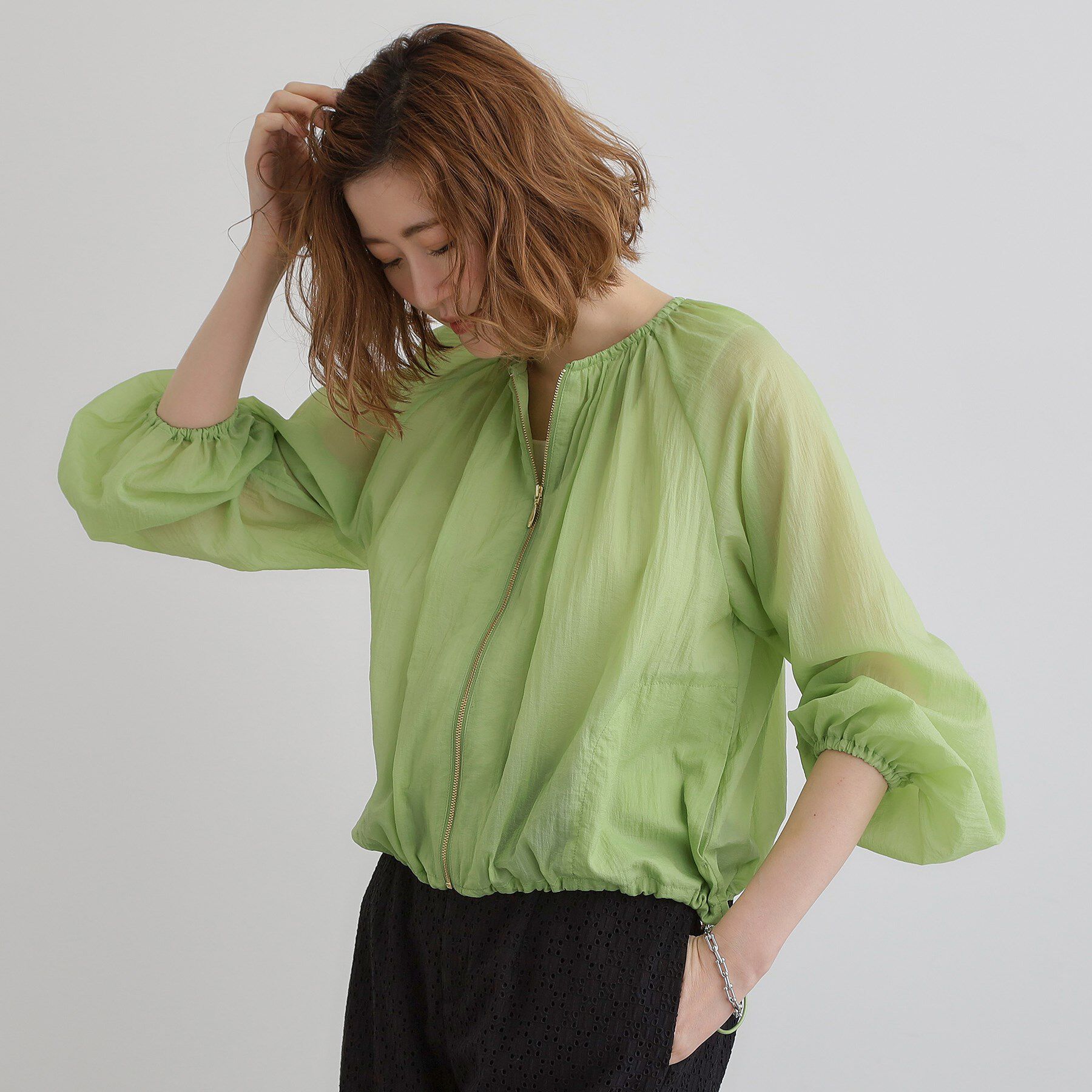 grove「【洗える】シアーナイロンギャザーブルゾン」|ブルゾン・スタジャン|