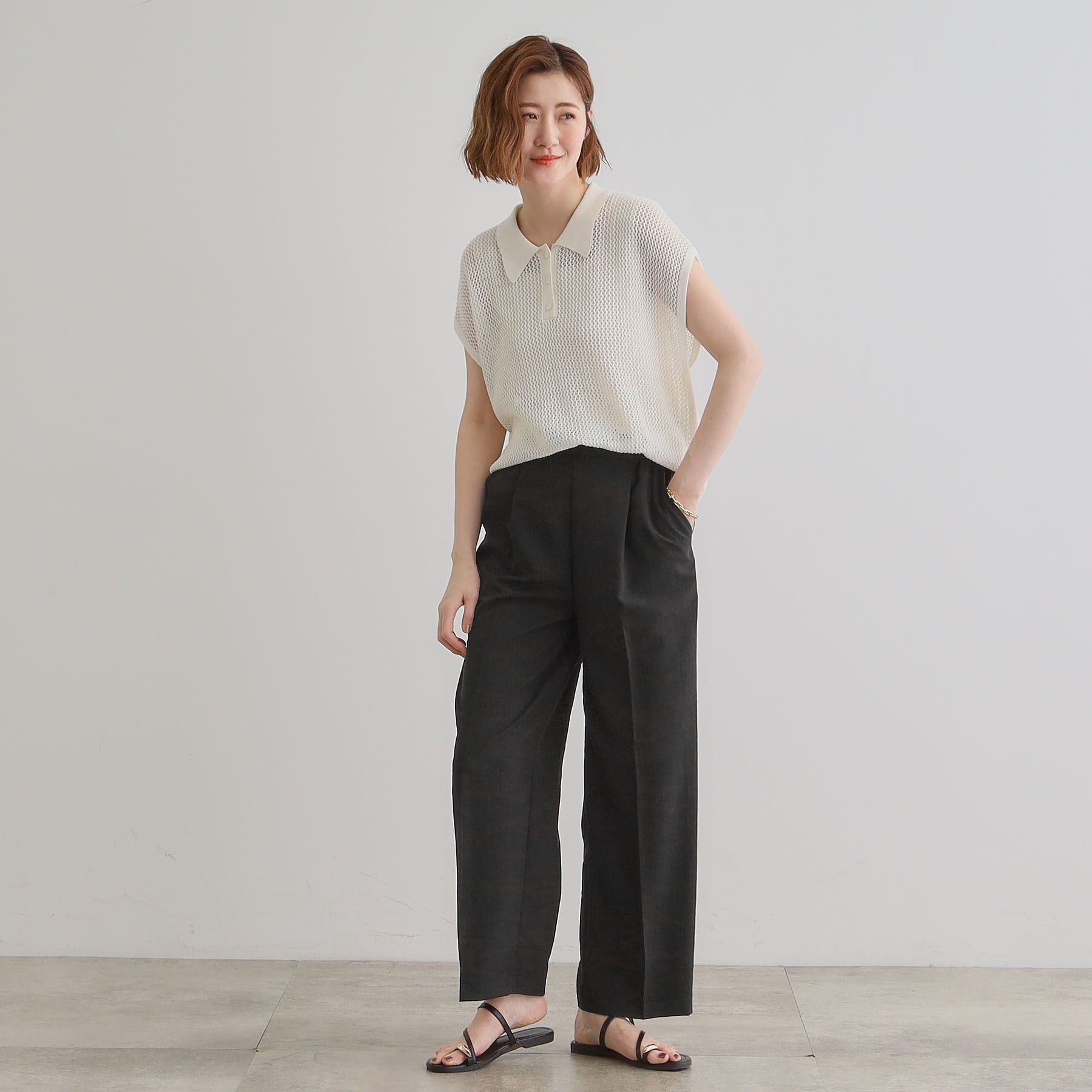 grove「【洗える・シワになりにくい】麻調センタープレスワイドパンツ」|その他|