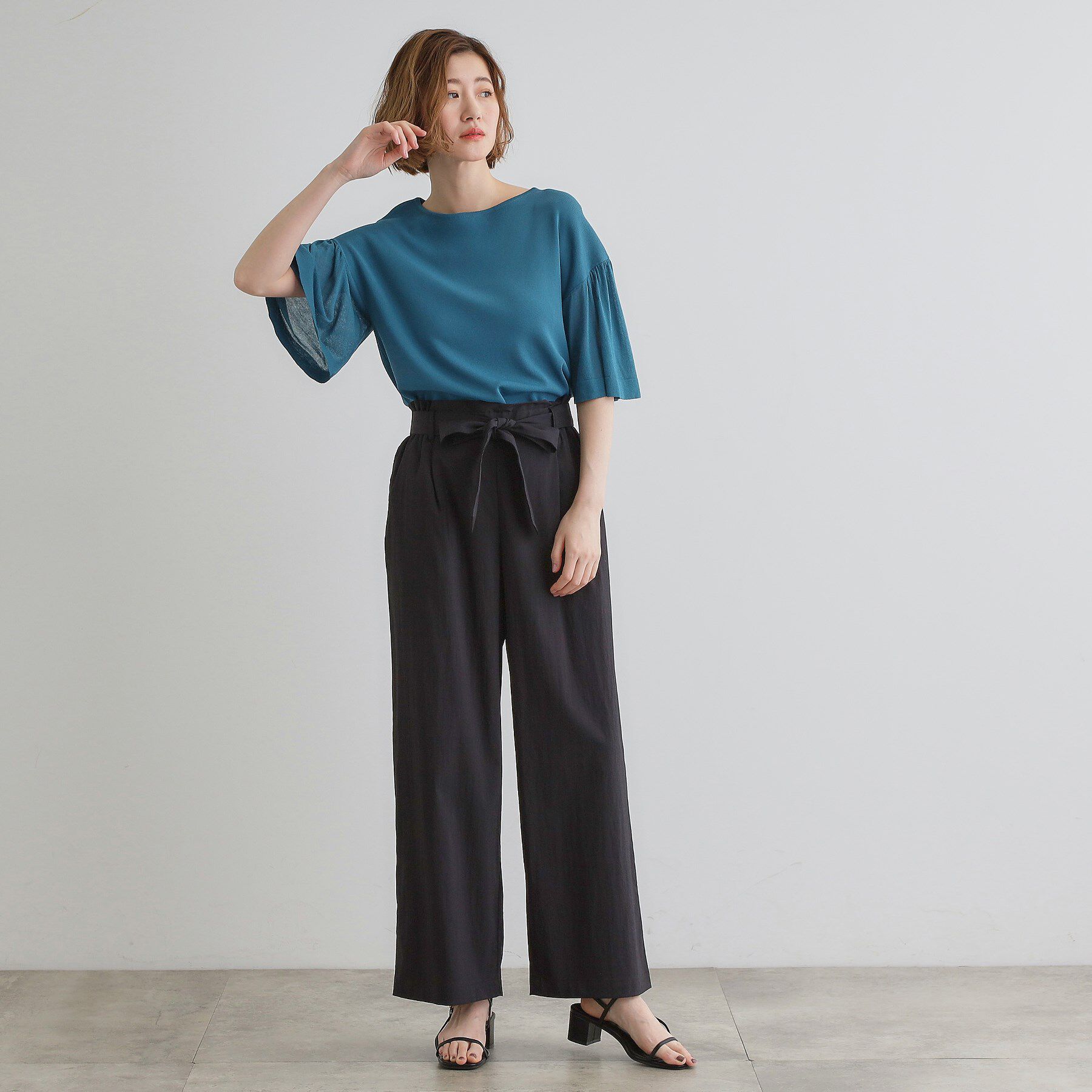 grove「【嬉しい機能付き】やわらかドライタッチシアーフレアスリーブニット」|ニット・セーター|