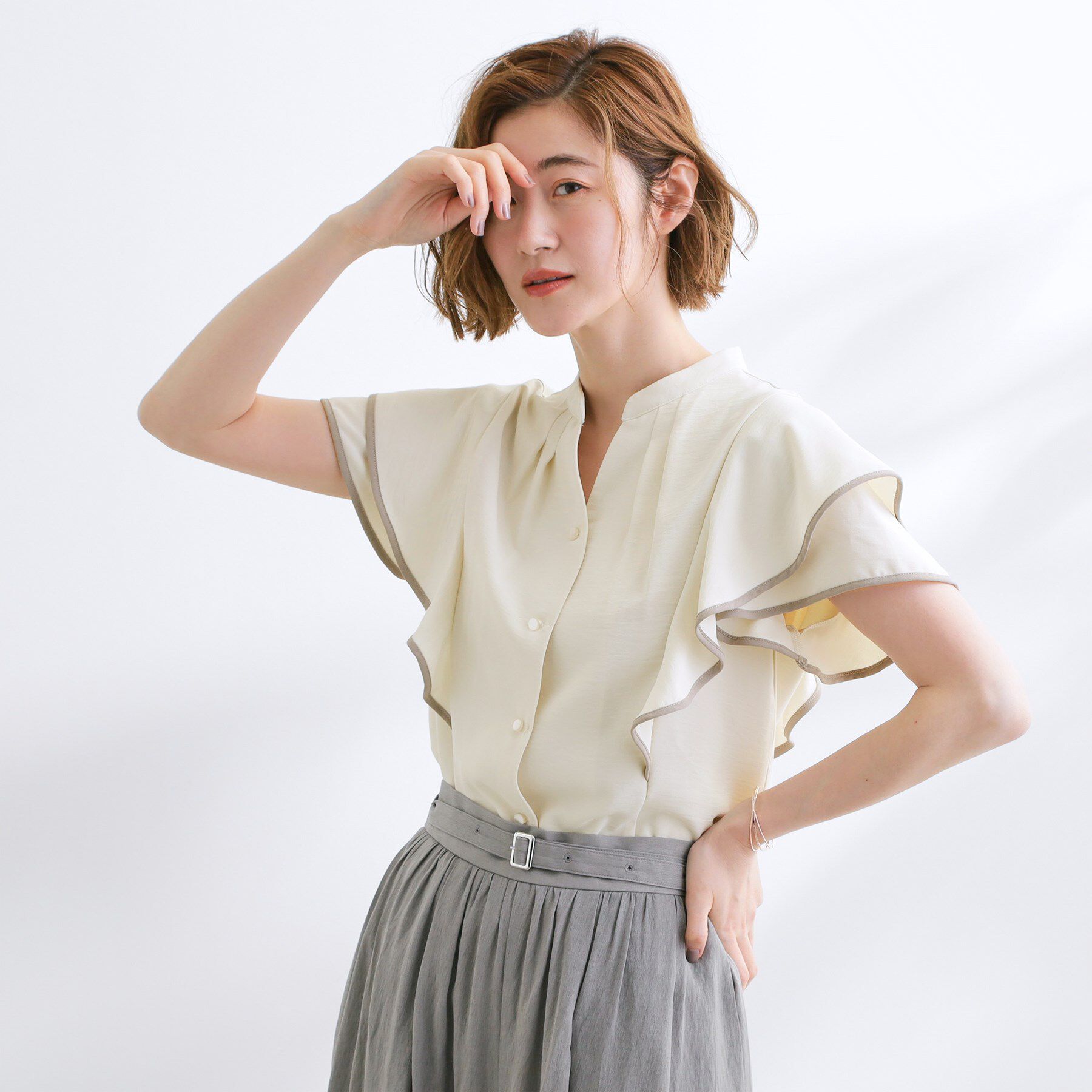 grove「【さらりと着られる】多機能フリルブラウス」|シャツ・ブラウス|