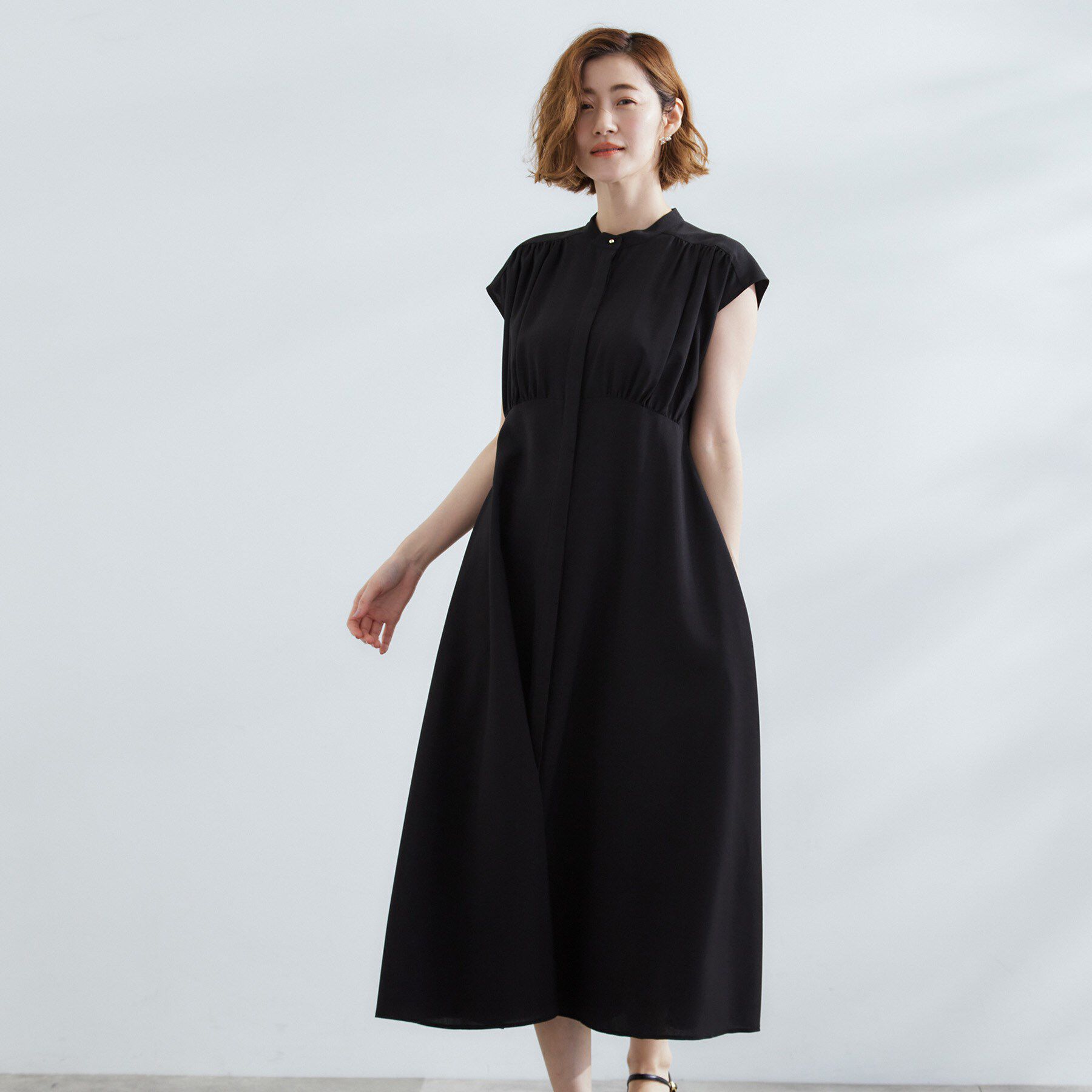 grove「ウエスト高見えでスタイルアップ　上品スタンドカラーシャツワンピース」|ワンピース|