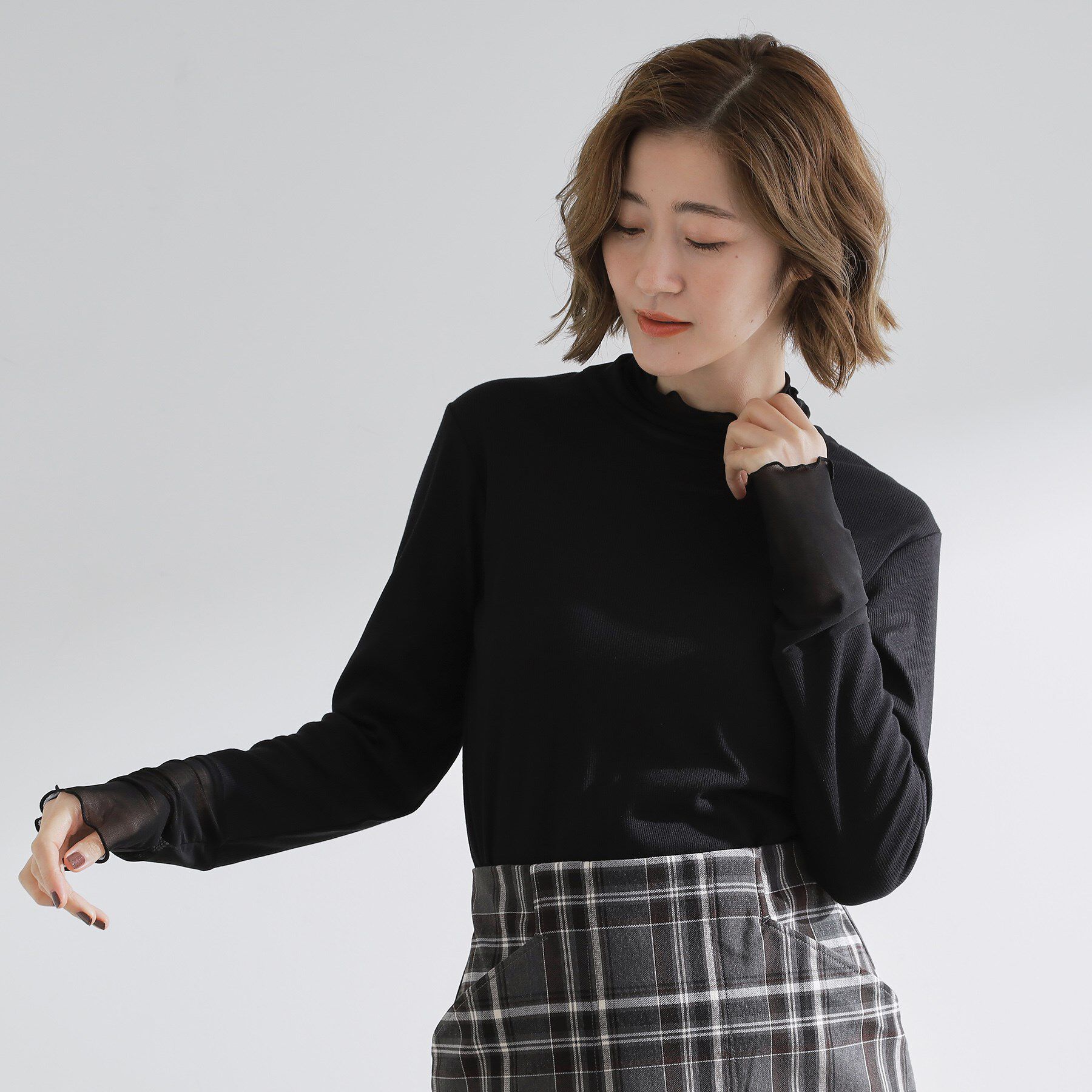 grove「シアー切替ハイネックプルオーバー」|Tシャツ・カットソー|