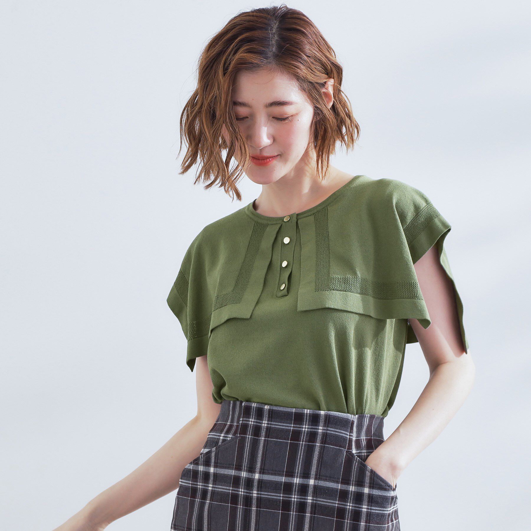 grove「【ひんやり/UVカット】大人の可愛さ　セーラーカラーニット」|ニット・セーター|オリーブグリーン(0