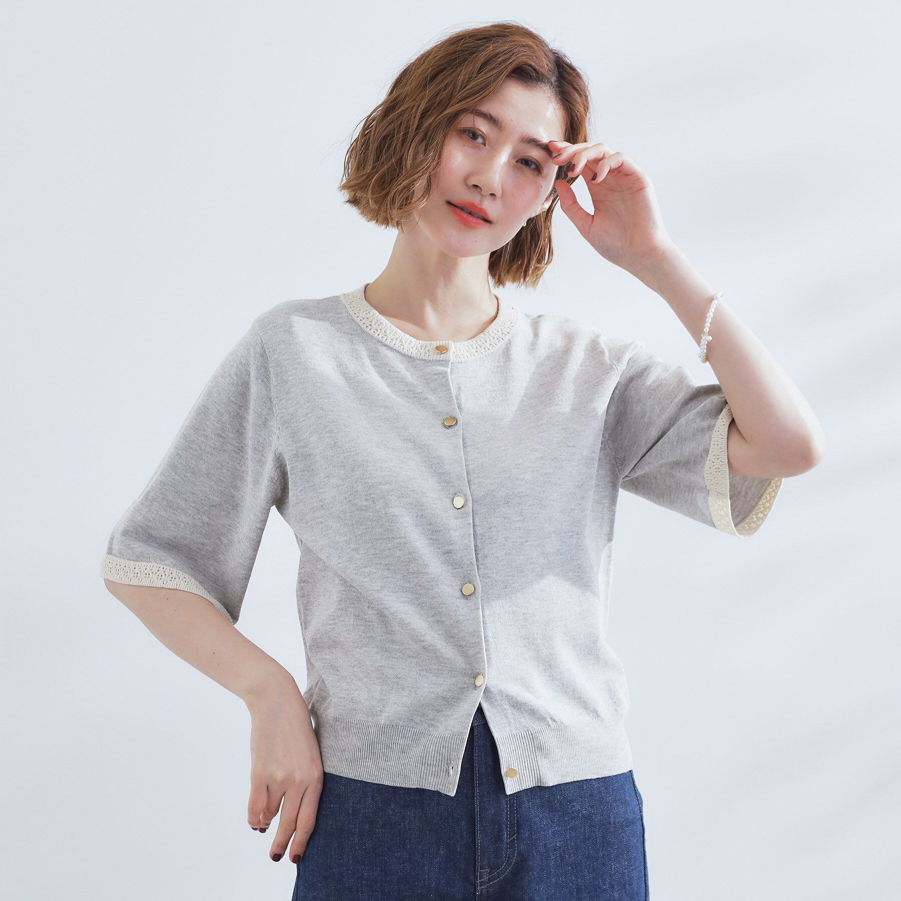 grove「さらりと心地よい　大人のサマーニットカーディガン」|カーディガン|グレー(012)