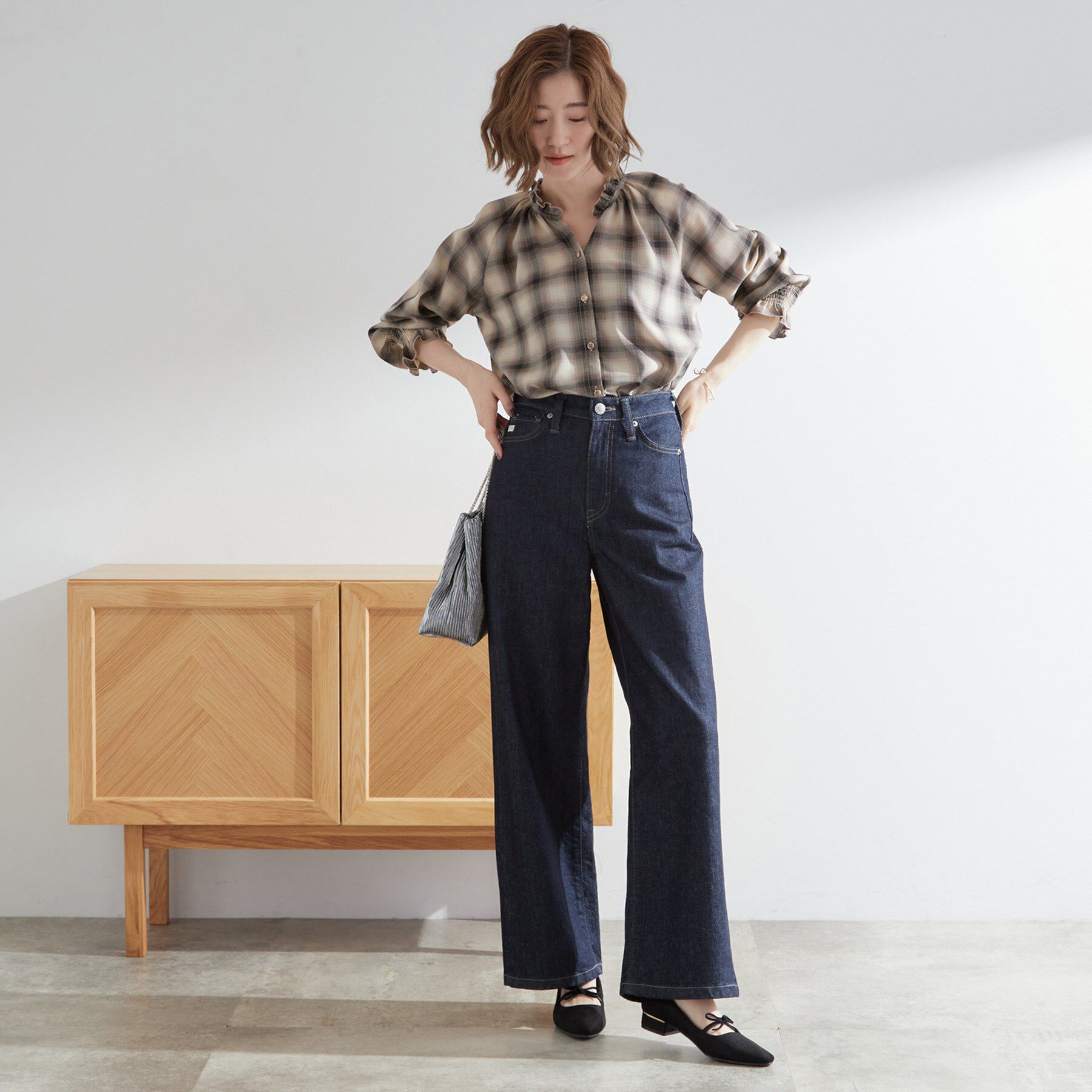 grove「衿もとすっきり一枚で映える 涼しげ秋色チェックブラウス」|シャツ・ブラウス|