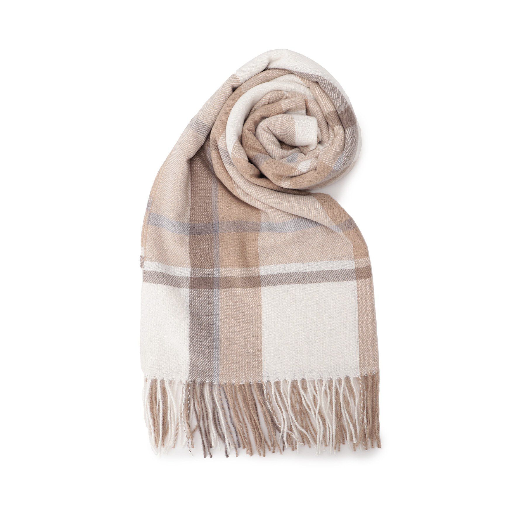 grove「【新色追加！】ポリエステル大判チェックストール」|ストール|ライトベージュ(25