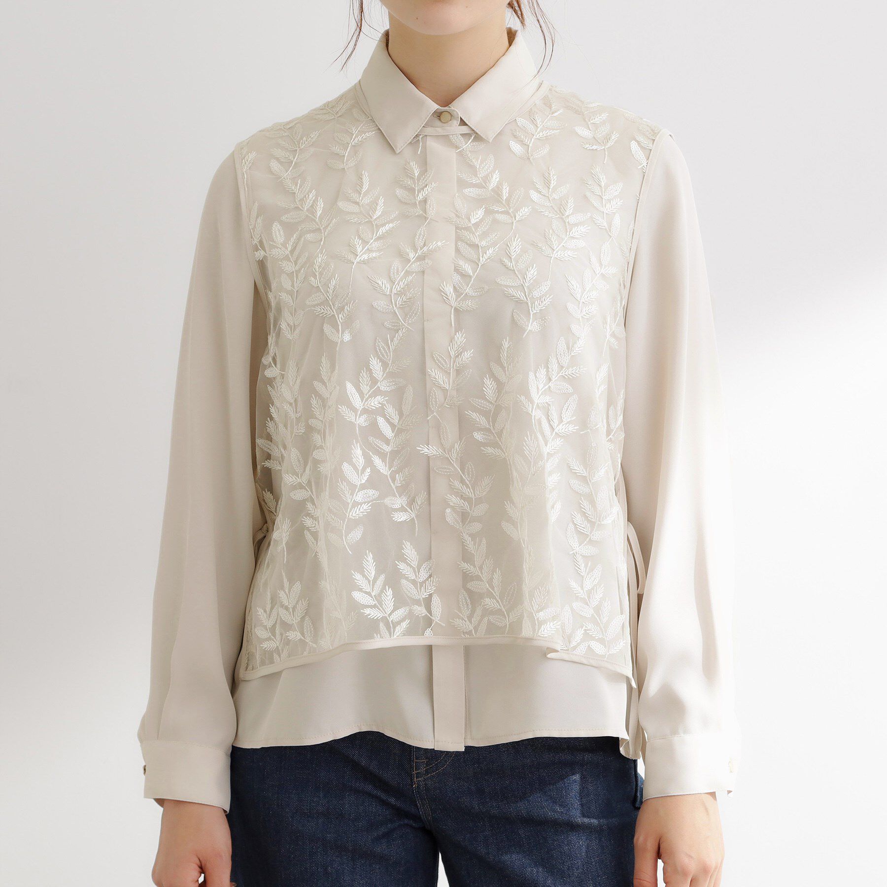 grove「リーフ刺繍スパンコールベスト＆ブラウスセット」|シャツ・ブラウス|