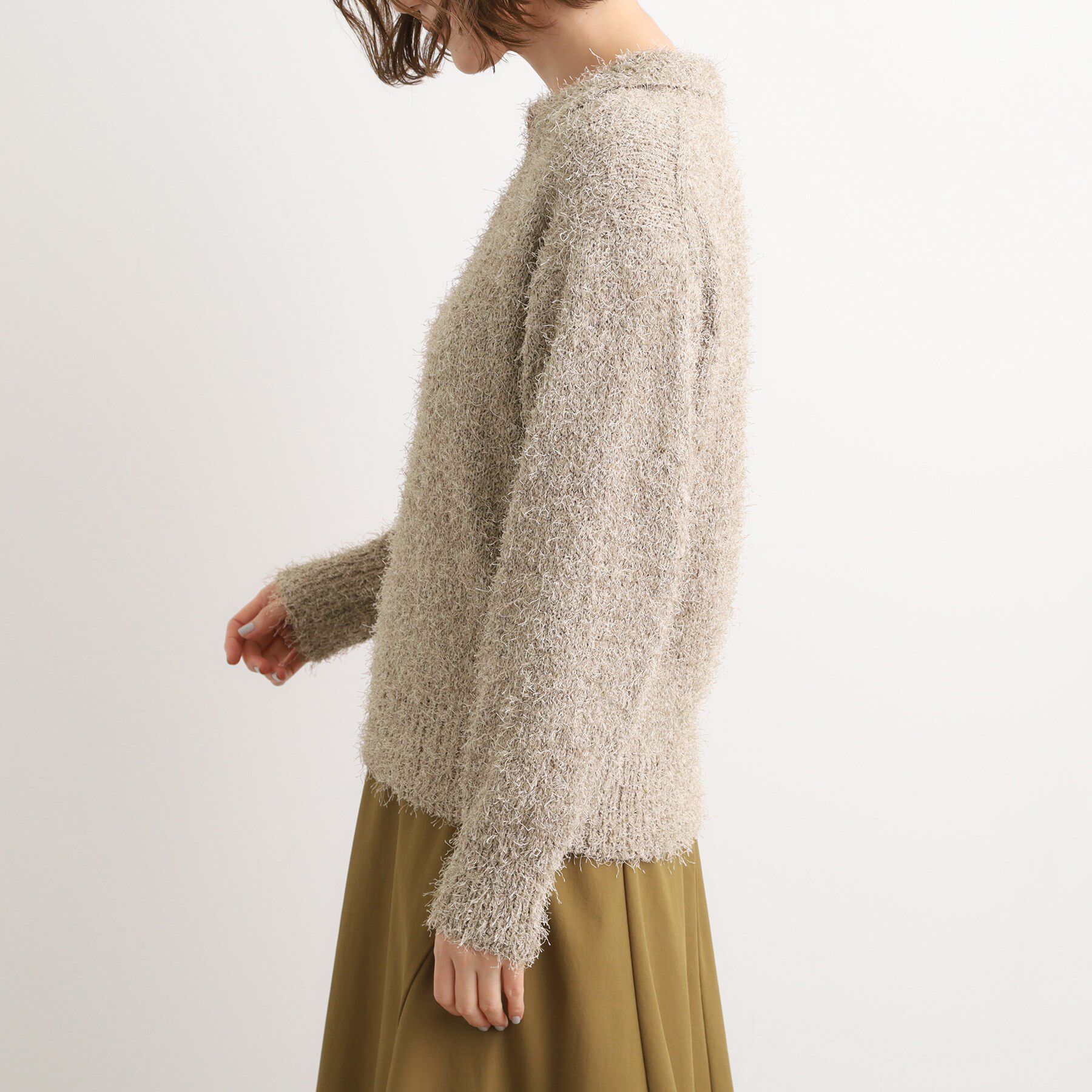 grove「【最終お値下げ！！】ラメフェザーヤーン オープンカラーニット」|ニット・セーター|