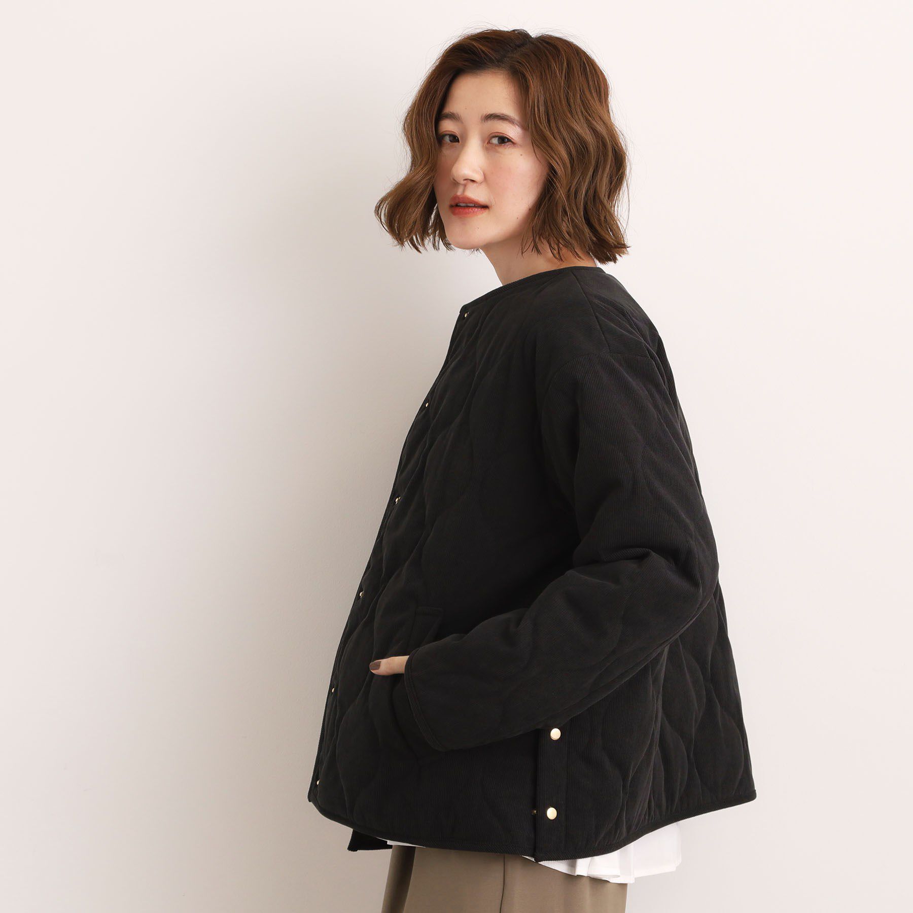 grove「【2WAY・リバーシブル】大人が着たい上品コーデュロイジャケット」|ダウン|ブラック(019)