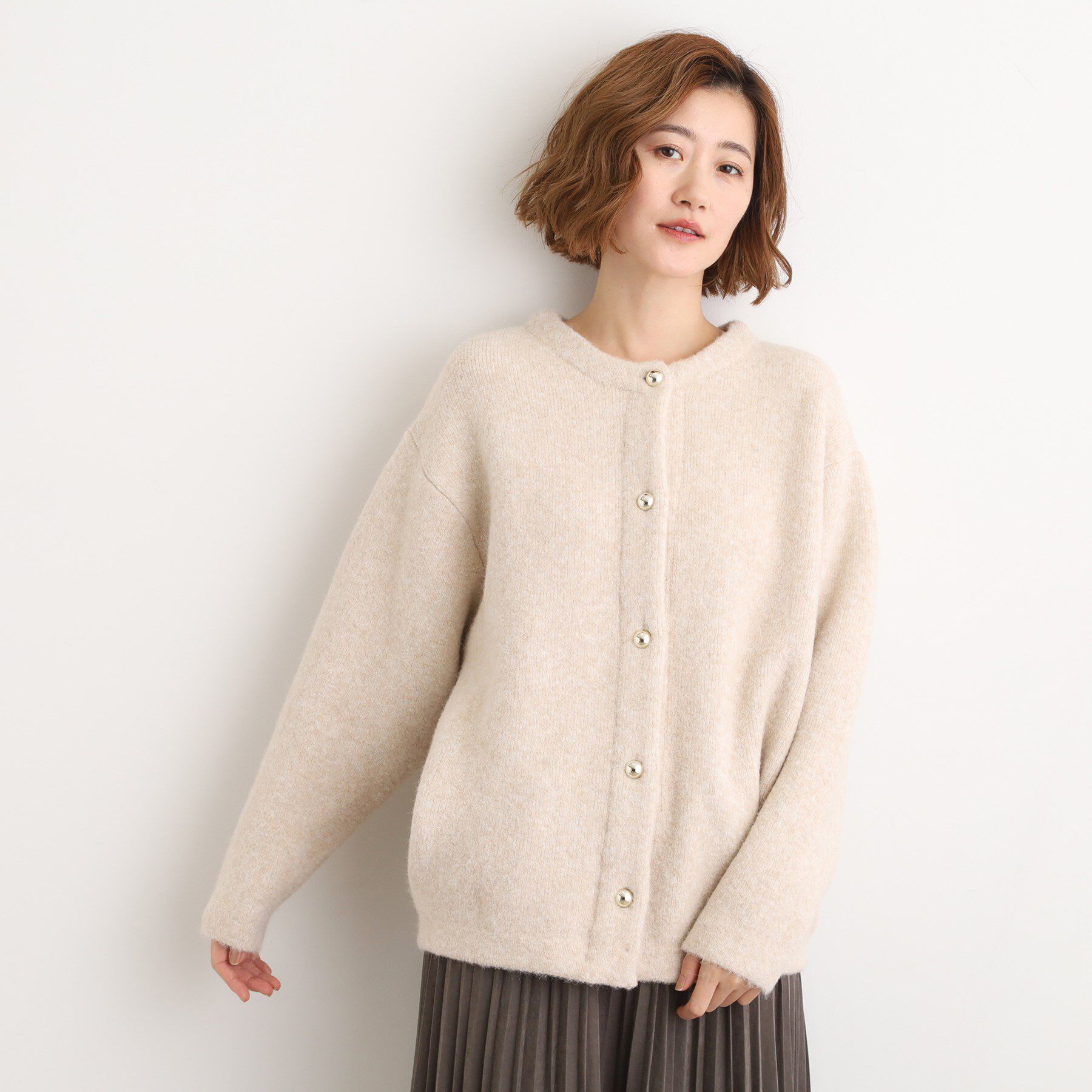 grove「ふっくらやわらかく、毛混オーバーニットカーディガン」|カーディガン|