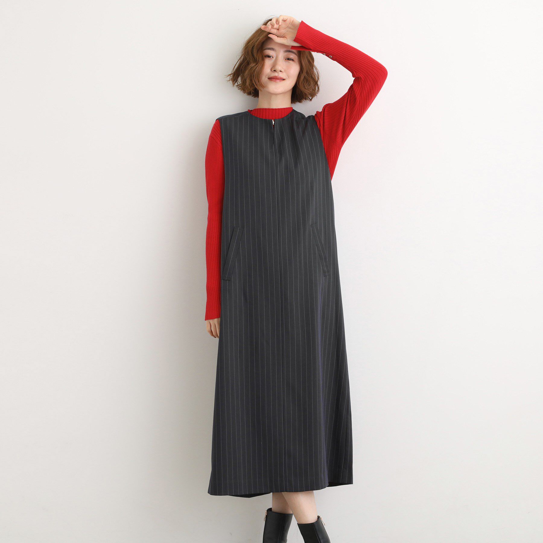 grove「【2WAY/美シルエット】着こなし自在のジャンドレワンピース」|ワンピース|ストライプ(314)