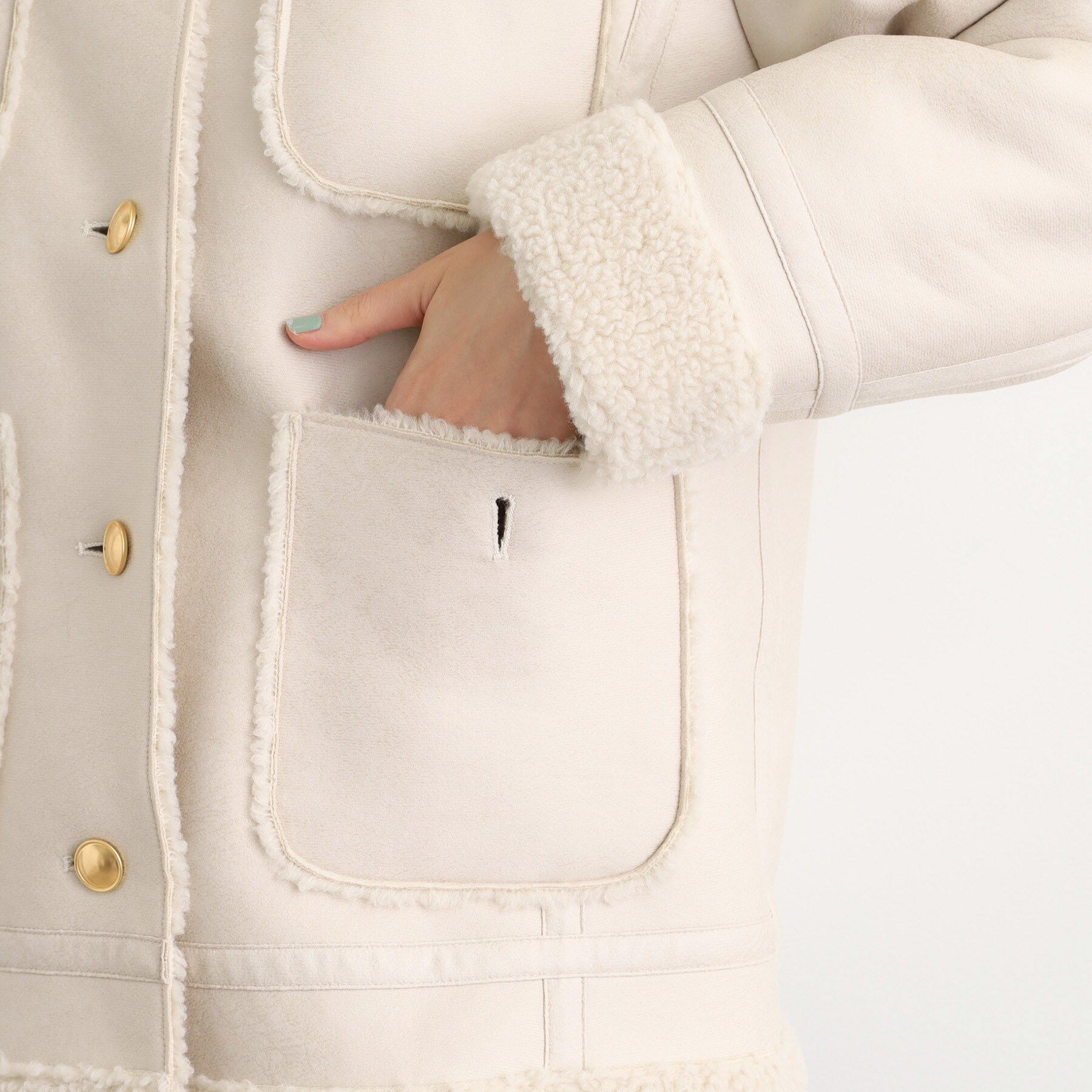 grove「フェイクムートンボアジャケット」|ノーカラーコート|