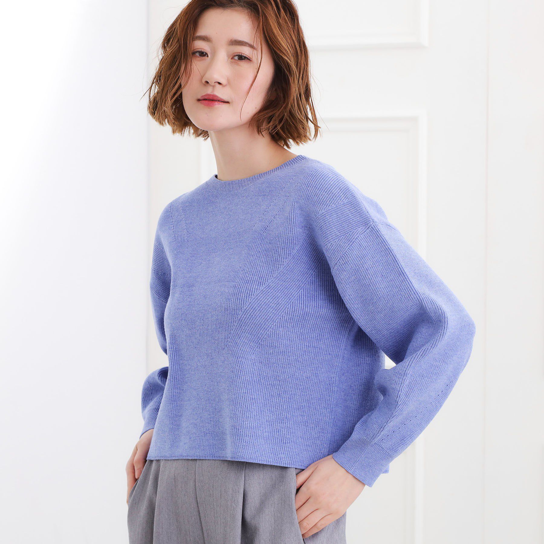 grove「毎日着たくなる、もちもち畦編みニット」|ニット・セーター|ブルー(093)