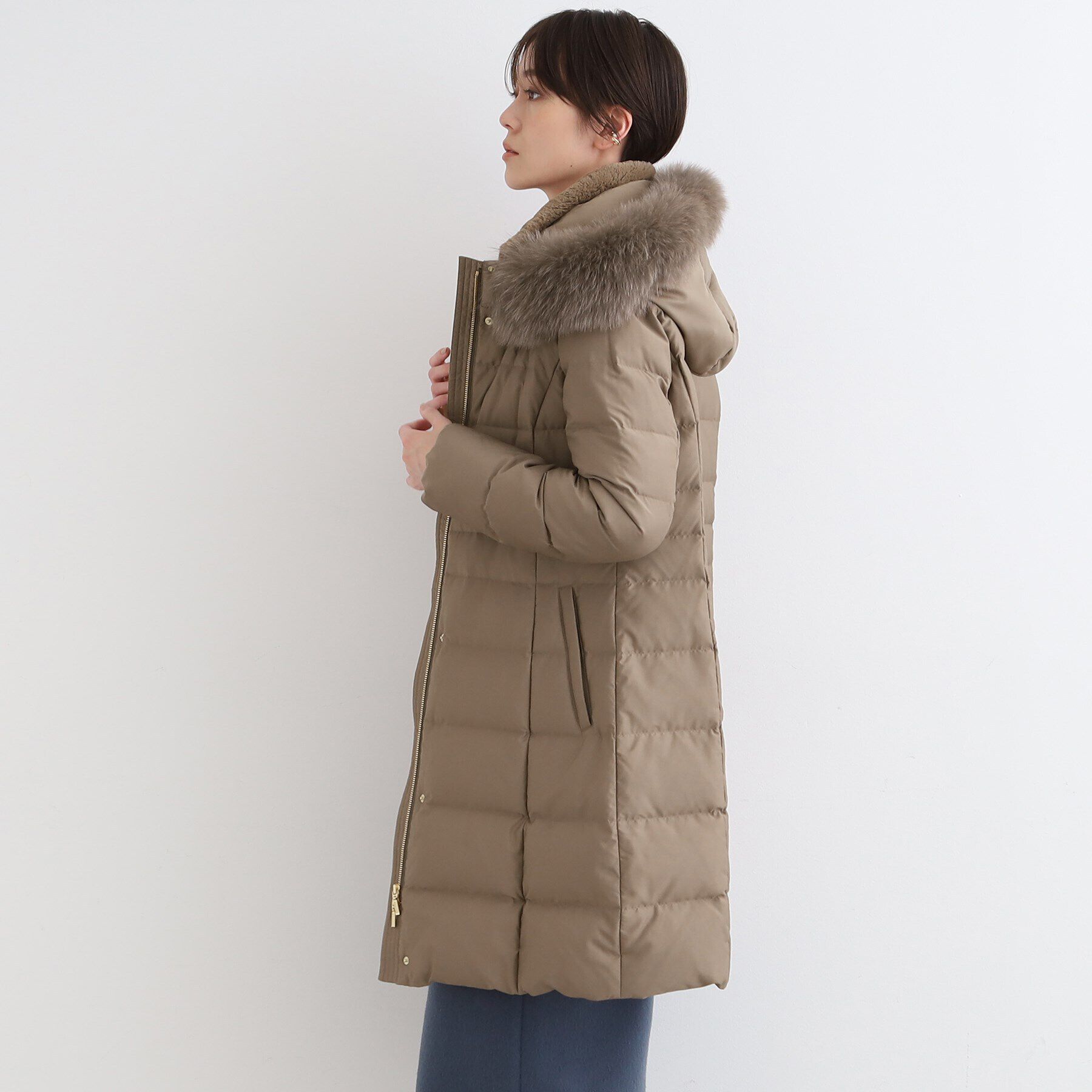 INDIVI「【リニューアル！／マルチWAY／フォックスファー／ロング丈】リサイクルダウンコート」|ダウン|