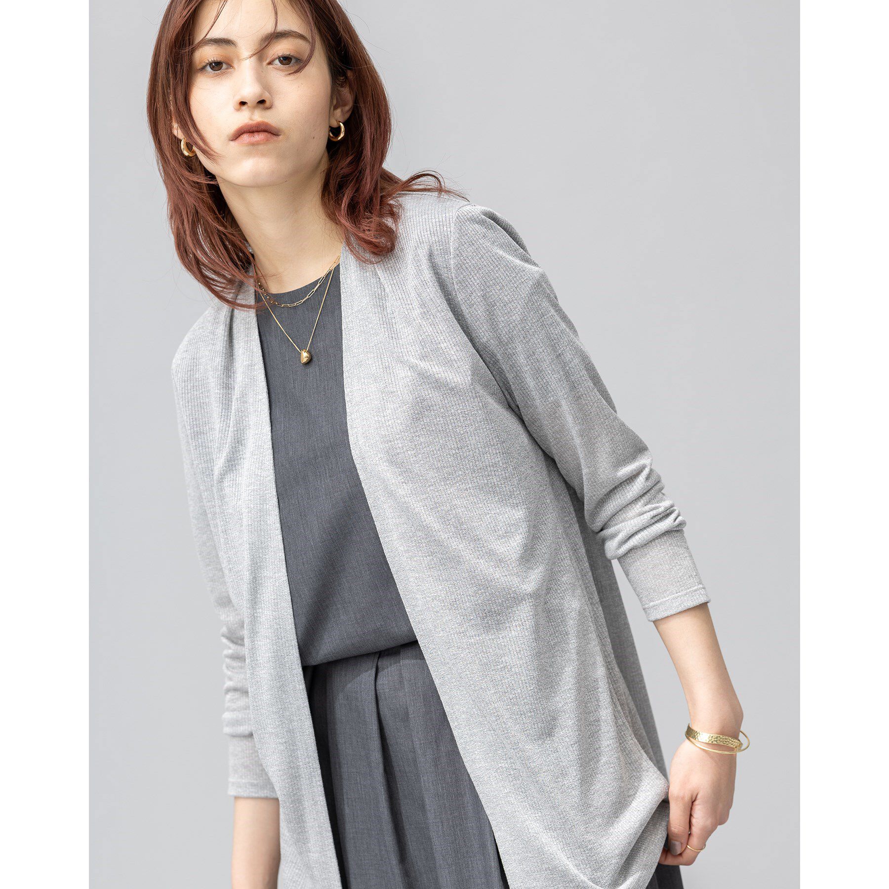 INDIVI「【洗える／シアーストライプ柄】着流しジャージカーディガン」|カーディガン|