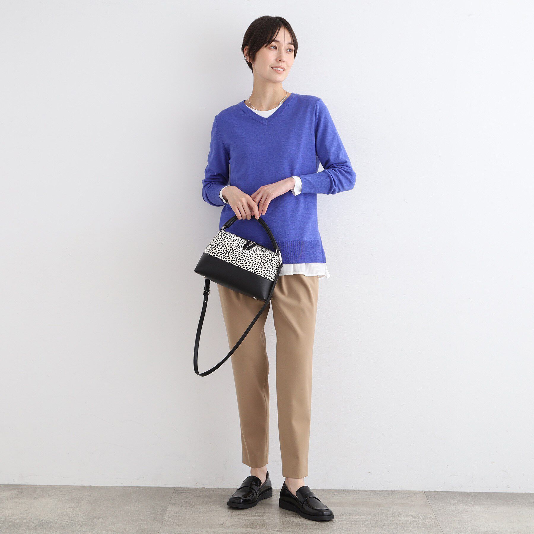 INDIVI「【2WAY】本革ミックス ブロックボストンミドルバッグ」|ボストンバッグ|