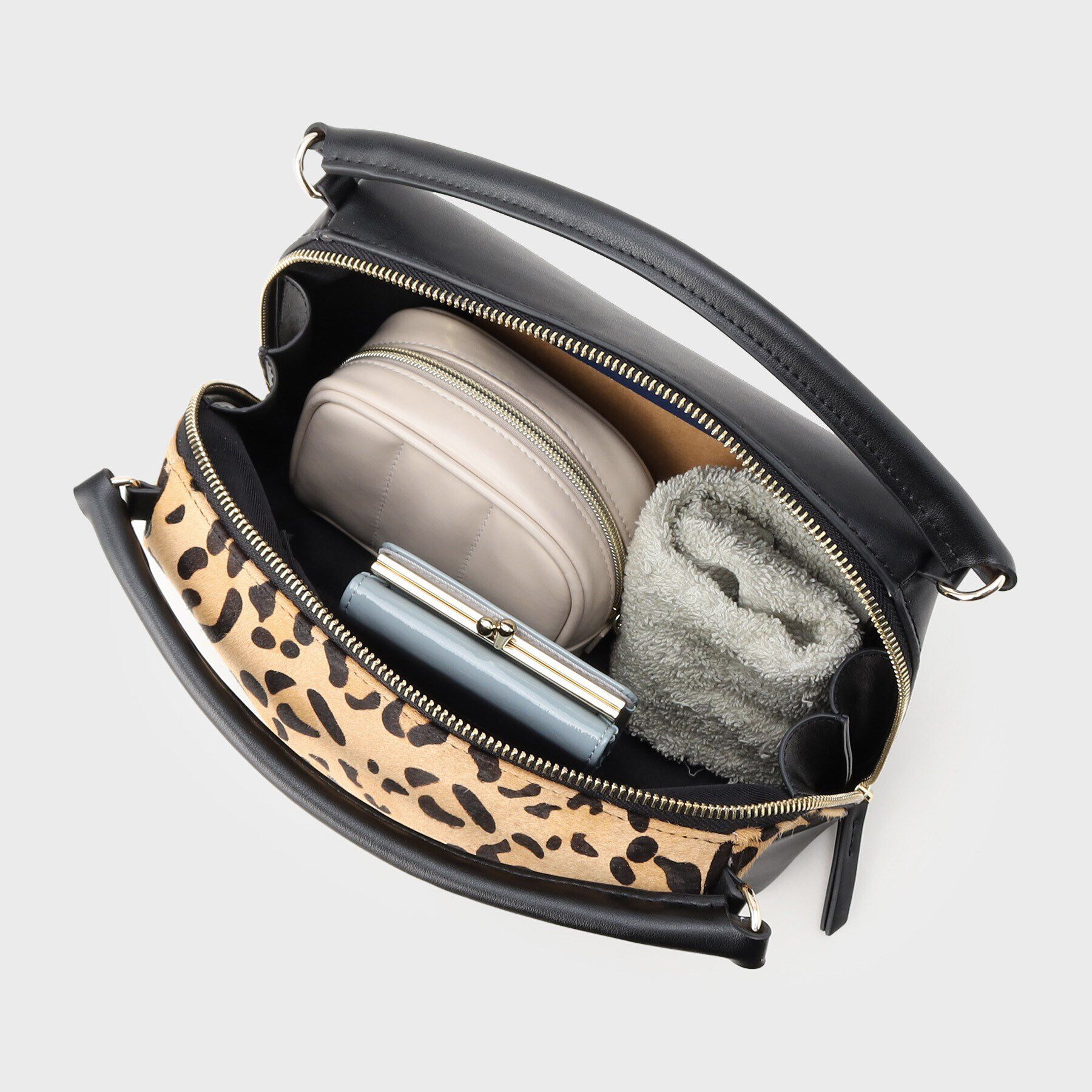 INDIVI「【2WAY】本革ミックス ブロックボストンミドルバッグ」|ボストンバッグ|