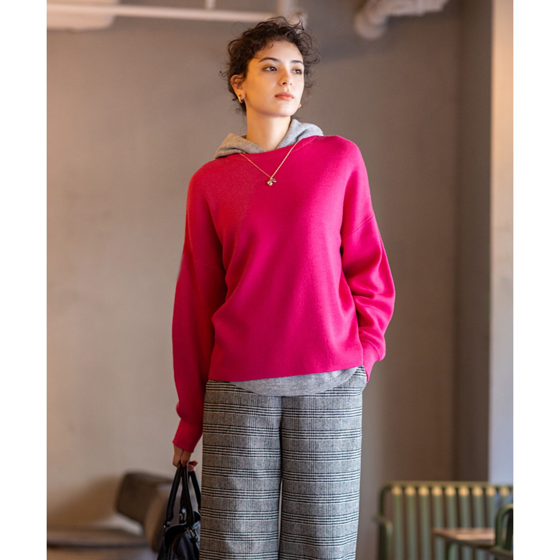 INDIVI「【ウール混／洗える】スウェットライク スムースニット」|ニット・セーター|