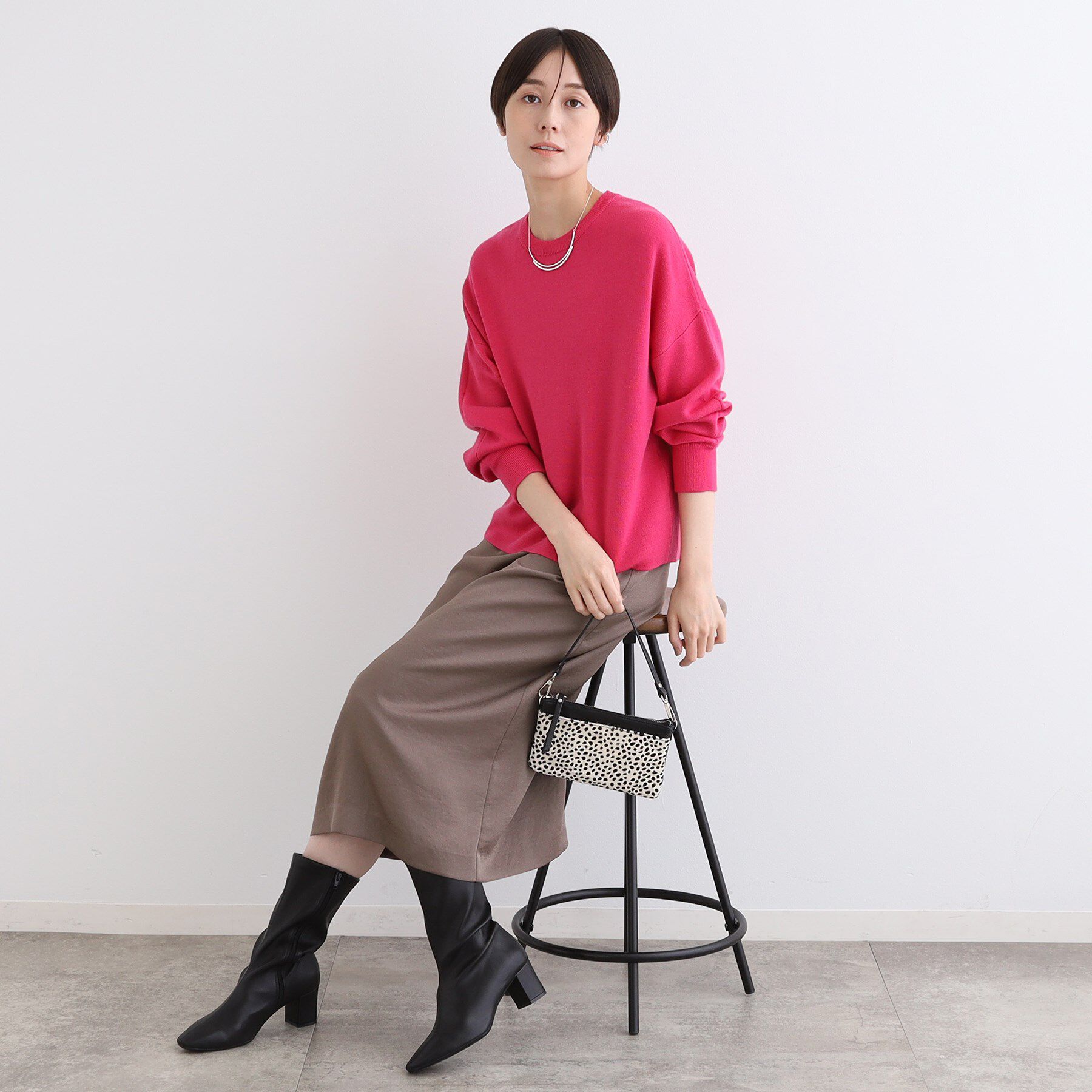 INDIVI「【ウール混／洗える】スウェットライク スムースニット」|ニット・セーター|