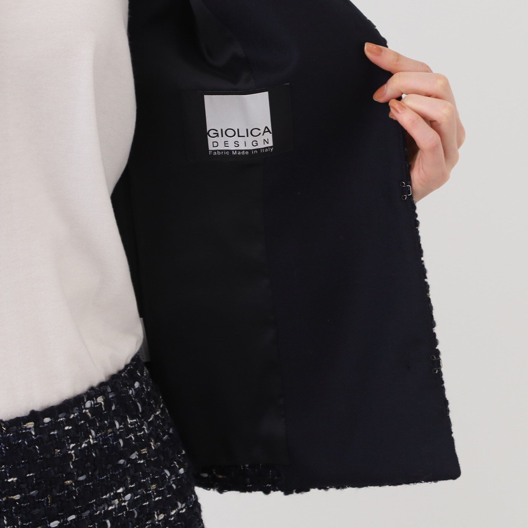 INDIVI「【日本製／SETUP可能／インポート素材】ラメ混ツイードノーカラージャケット」|ノーカラージャケット|