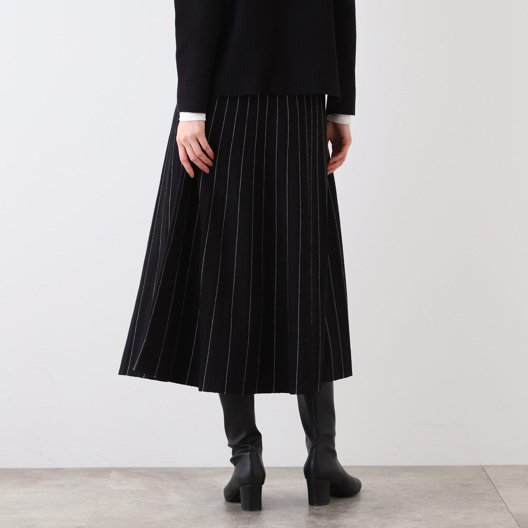 INDIVI「【洗える/SETUP可能】ストライプ柄プリーツニットスカート」|スカート|