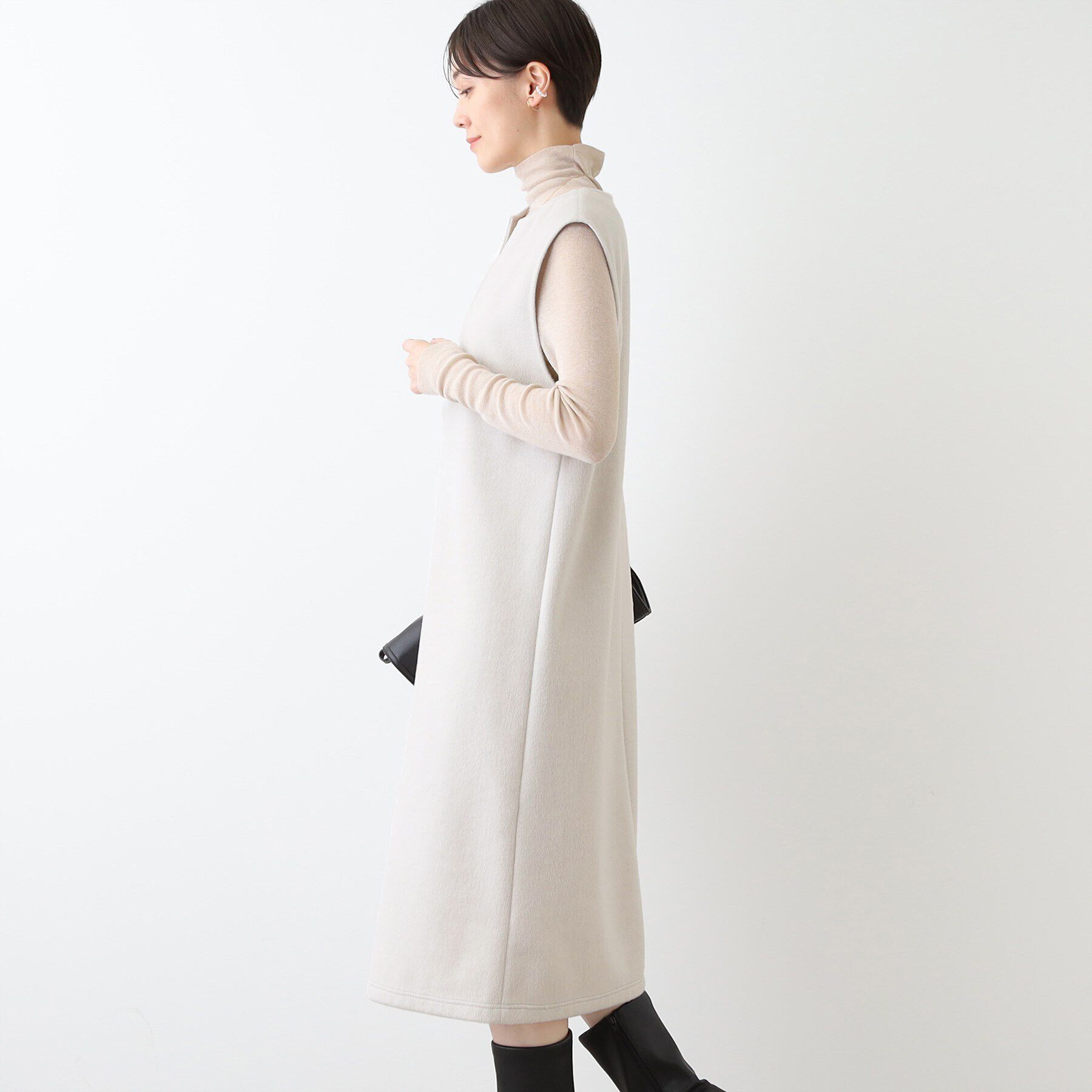 INDIVI「【日本製】ヘアリーキーネックジャンパードレス」|ワンピース|