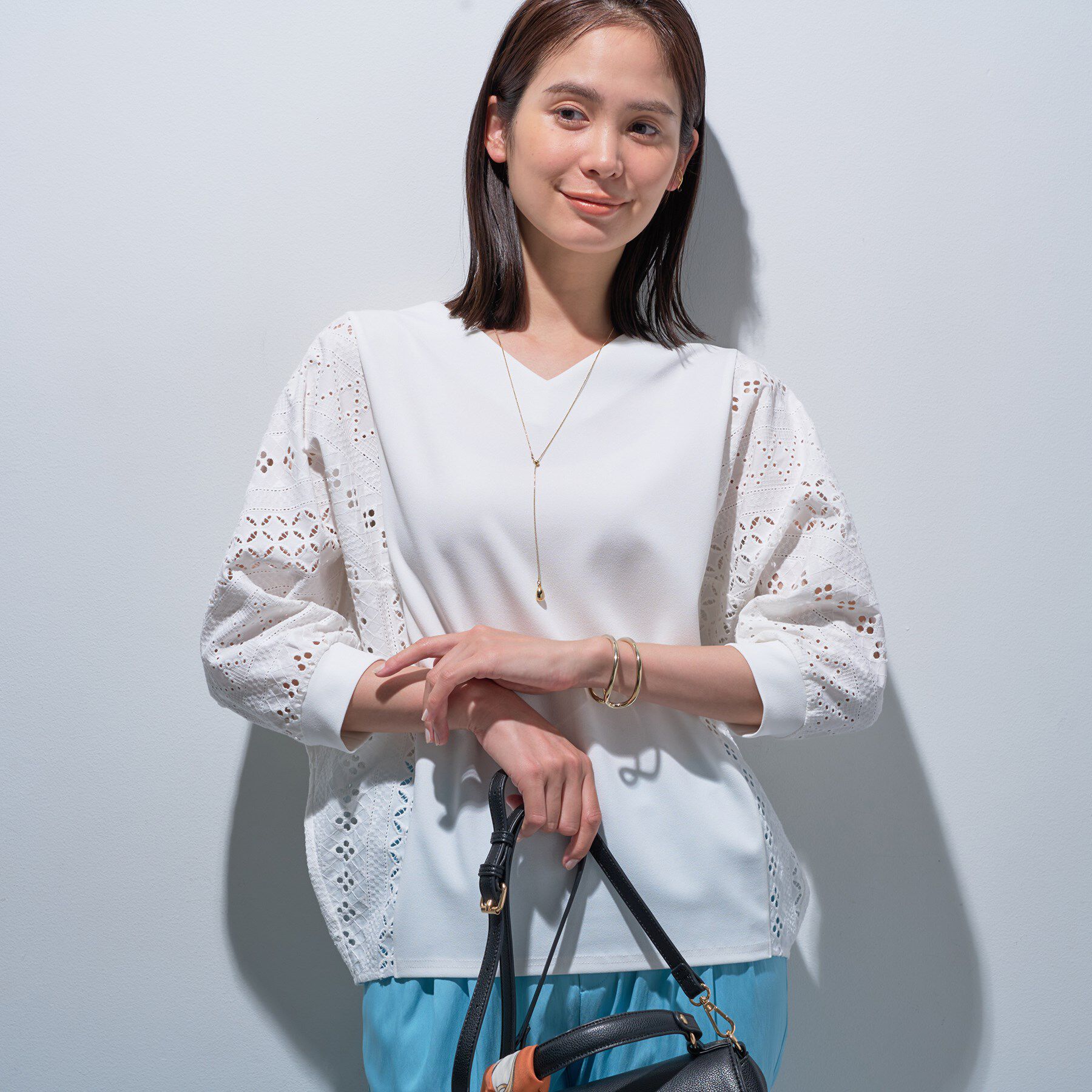 INDIVI「【洗える／体型カバー】レースコンビトップス」|Tシャツ・カットソー|ホワイト(601)