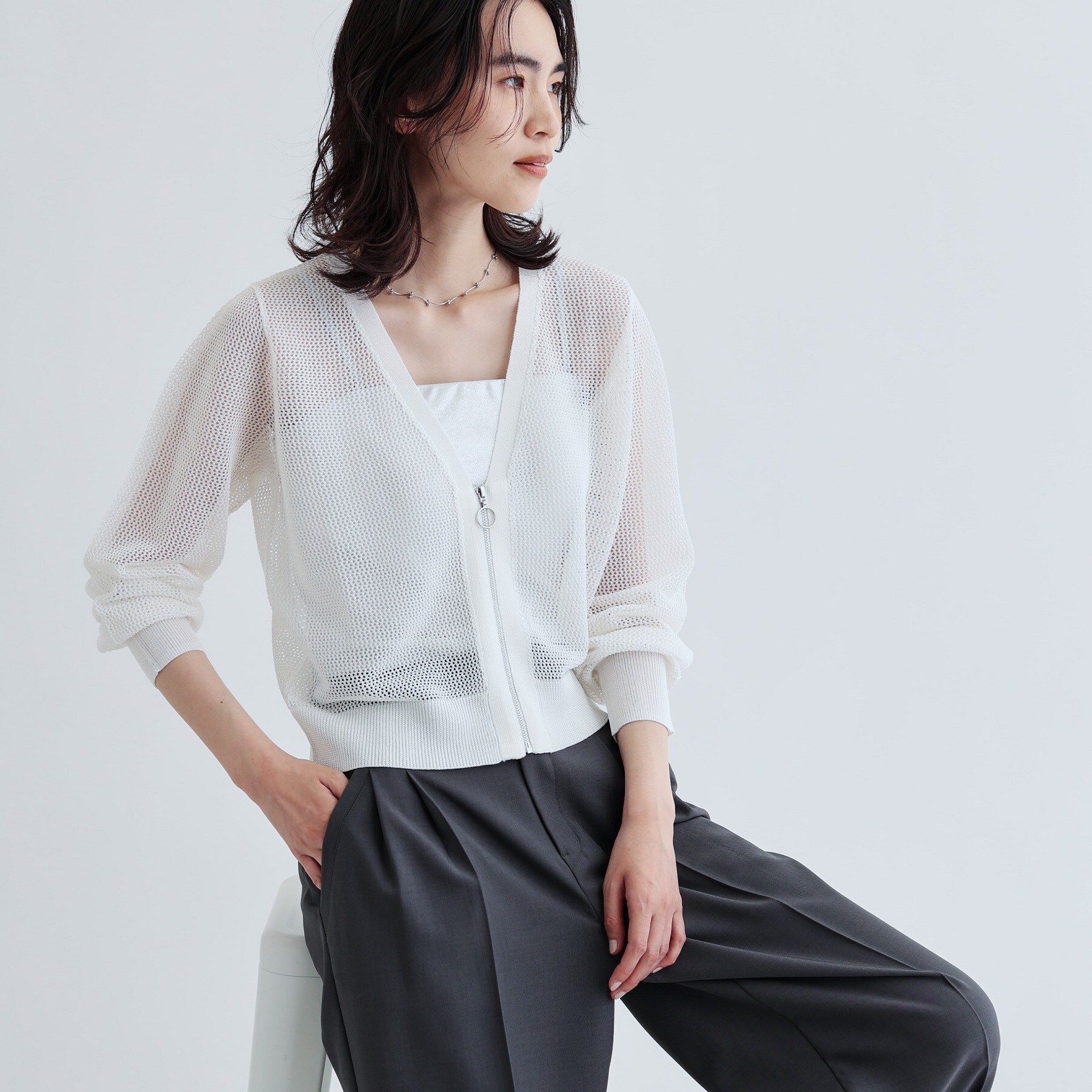 GALLEST「【再入荷】メッシュジップカーディガン」|カーディガン|