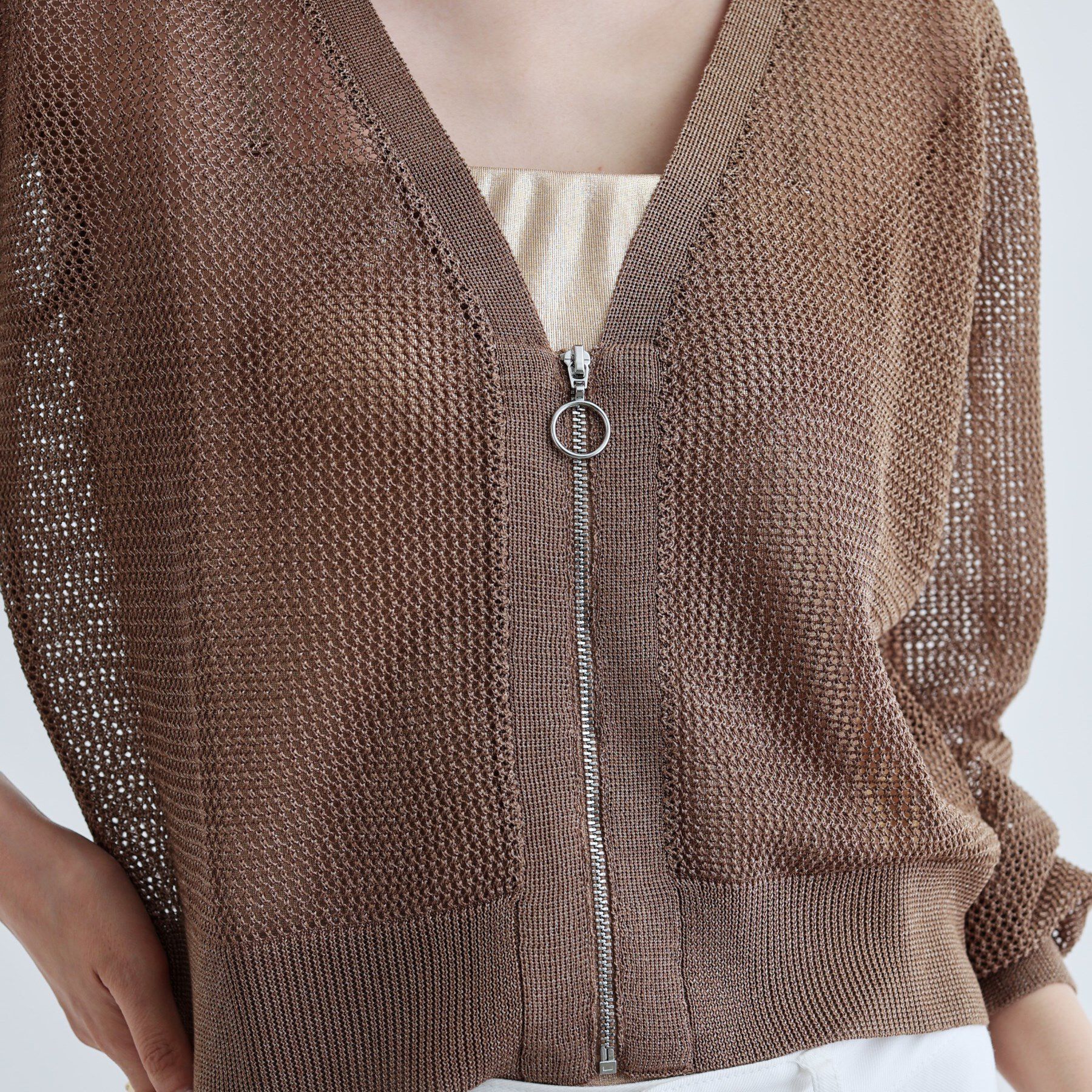 GALLEST「【再入荷】メッシュジップカーディガン」|カーディガン|