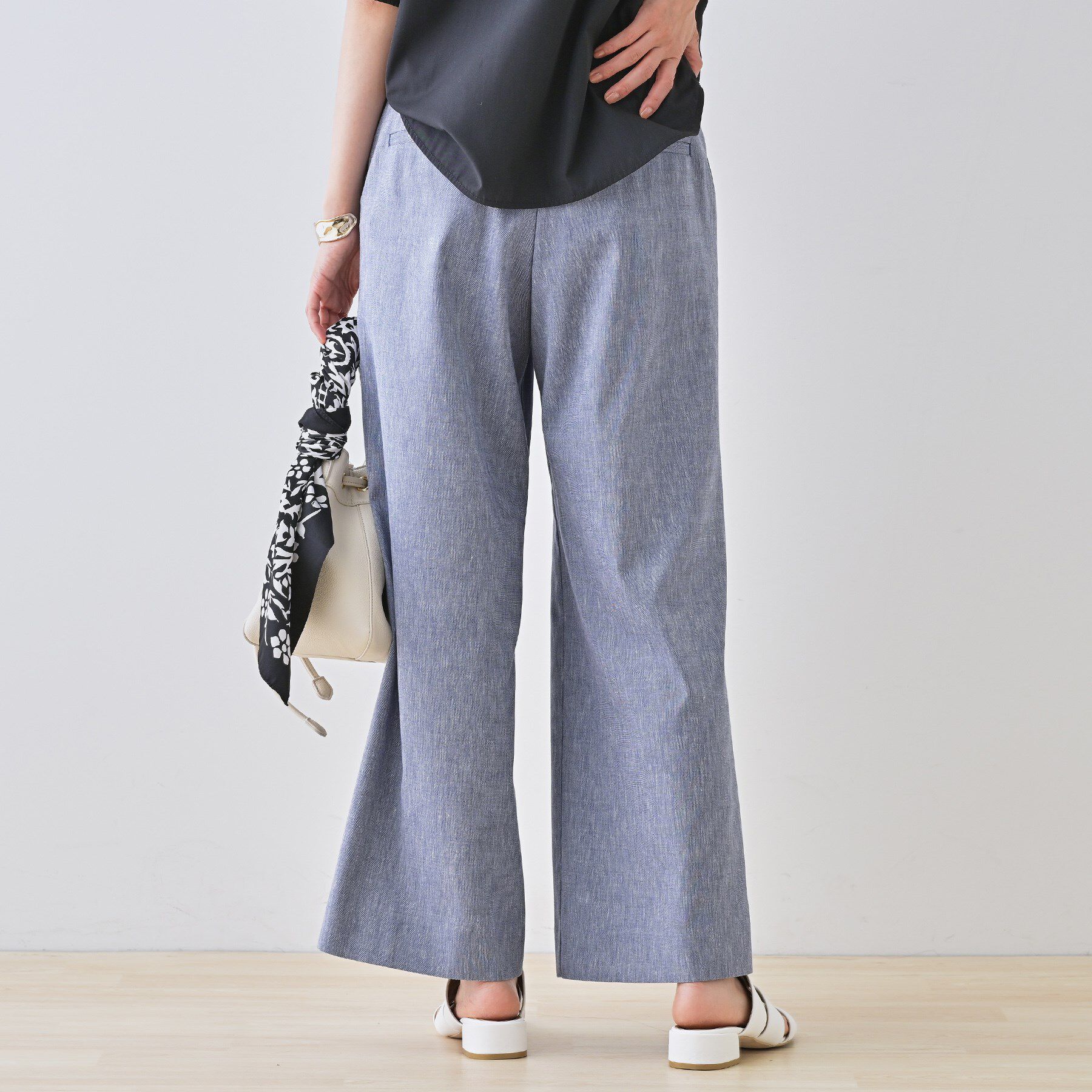 INDIVI「【デニムライク】マリンボタン リネン混ワイドパンツ」|その他|