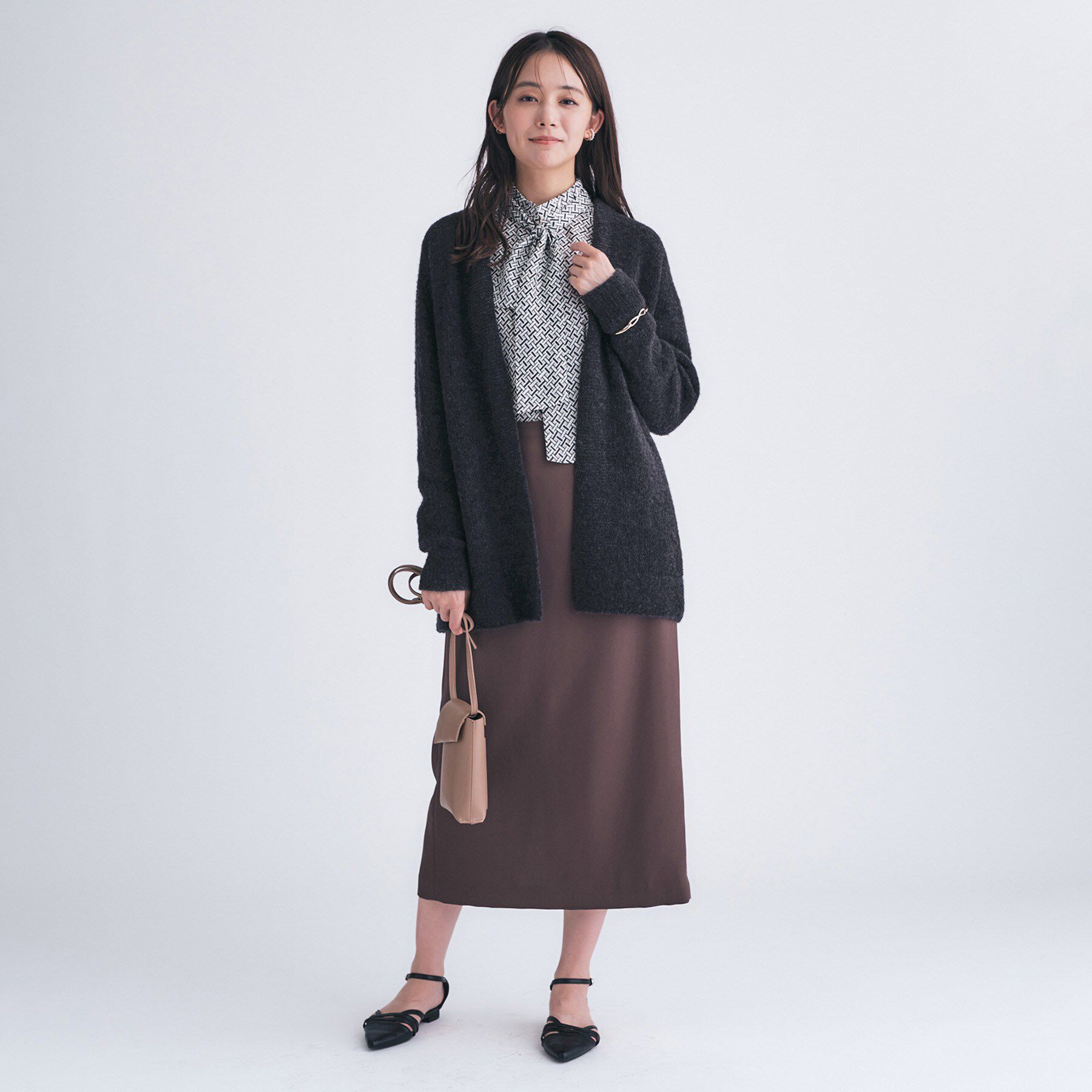 INDIVI「【エアリー素材】ブークレ着流しニットカーディガン」|カーディガン|