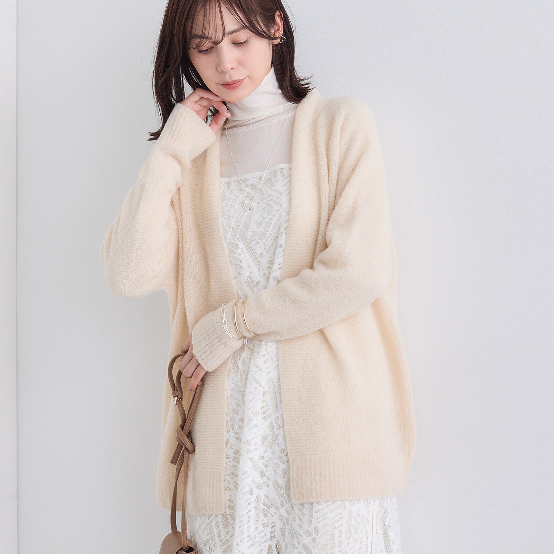 INDIVI「【エアリー素材】ブークレ着流しニットカーディガン」|カーディガン|