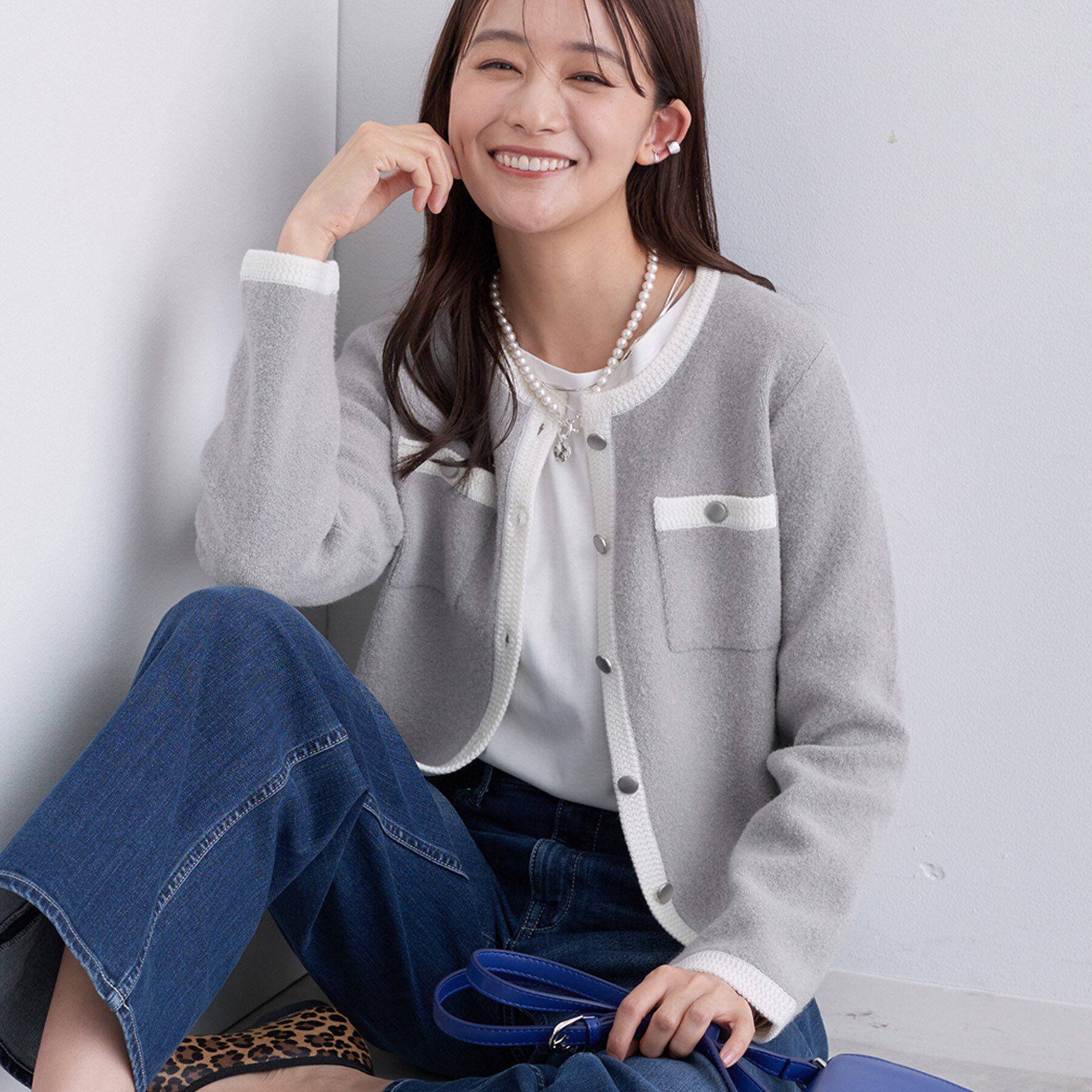 INDIVI「【ミニブークレ素材】ジャケットライクカーディガン」|カーディガン|