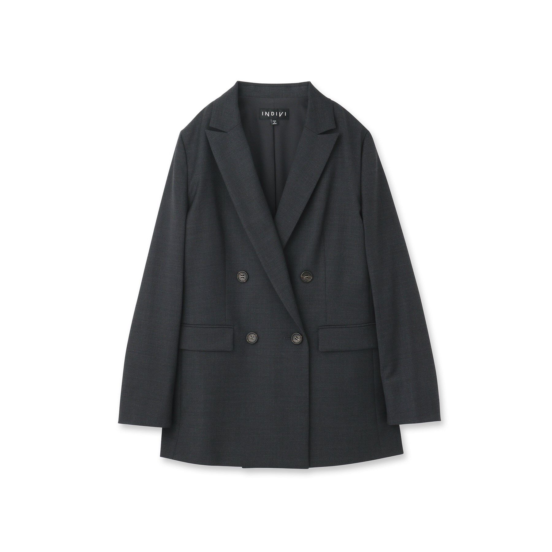 INDIVI「【日本製／スーツ／通勤】シルクウールストレッチ ダブルジャケット」|テーラードジャケット|