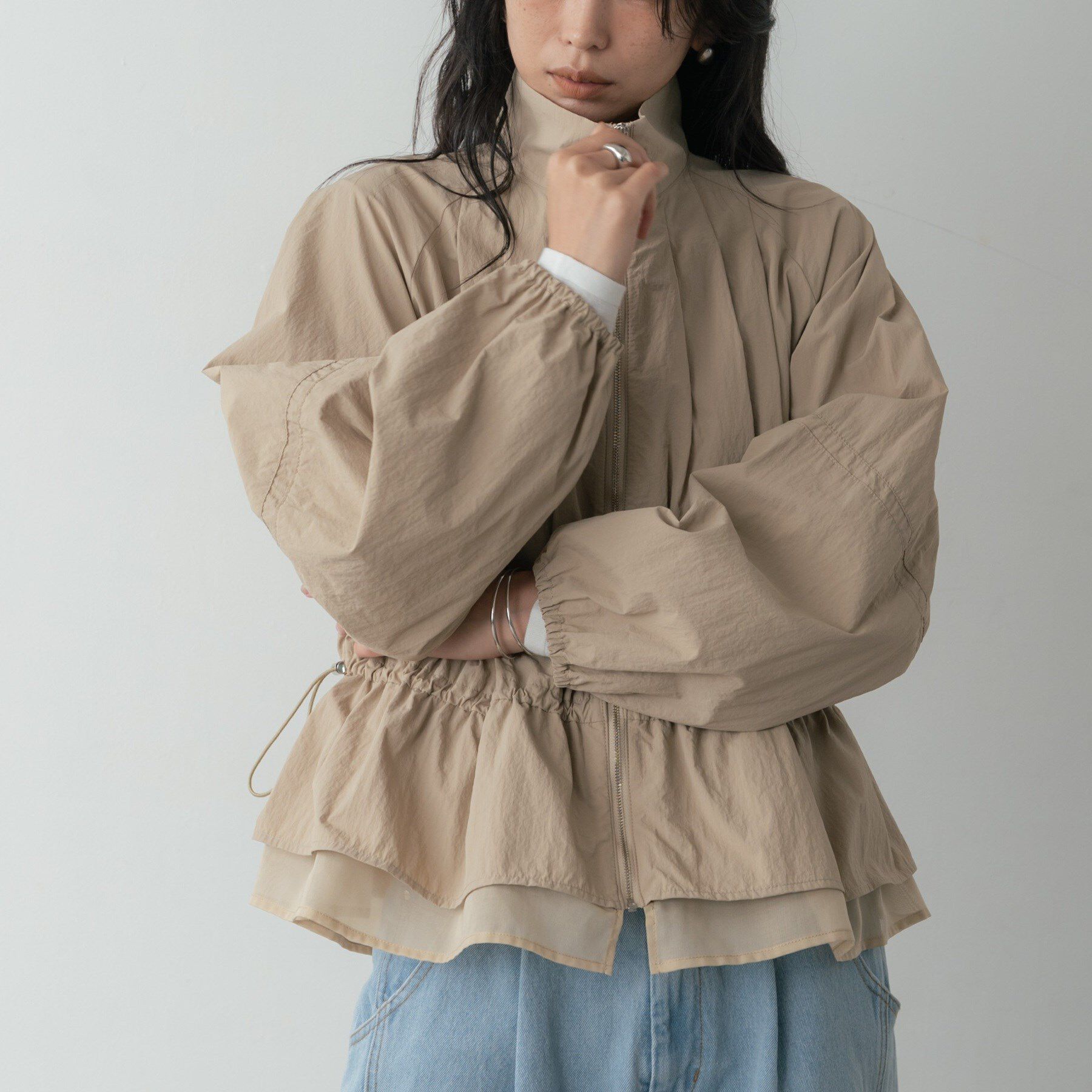 GALLEST「シャーリングペプラムブルゾン」|ブルゾン・スタジャン|