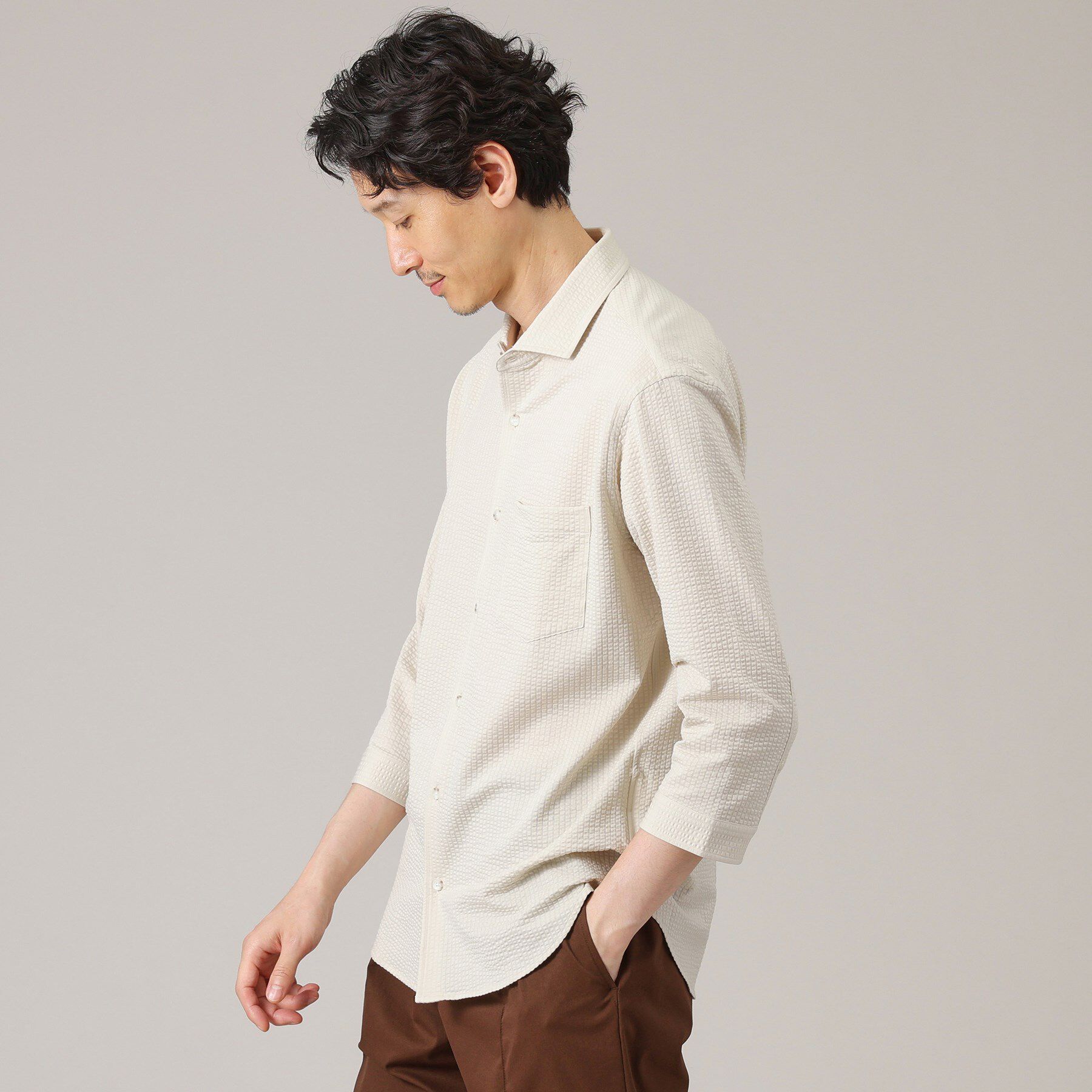 TAKEO KIKUCHI「【抗菌防臭／7分袖】サッカージャージ ストライプシャツ」|シャツ・ブラウス|