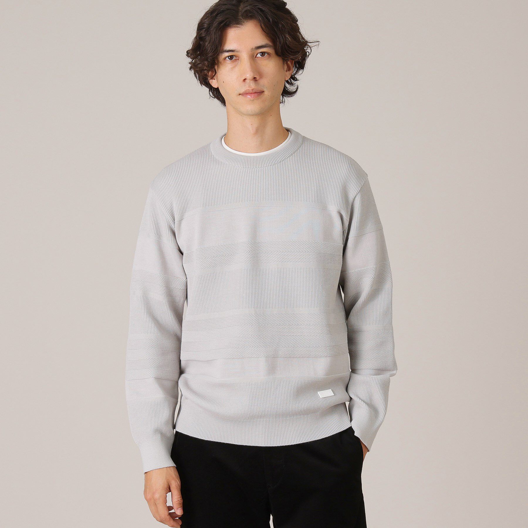 TAKEO KIKUCHI「【Made in JAPAN】編地切替 プルオーバーニット」|ニット・セーター|ライトグレー(011